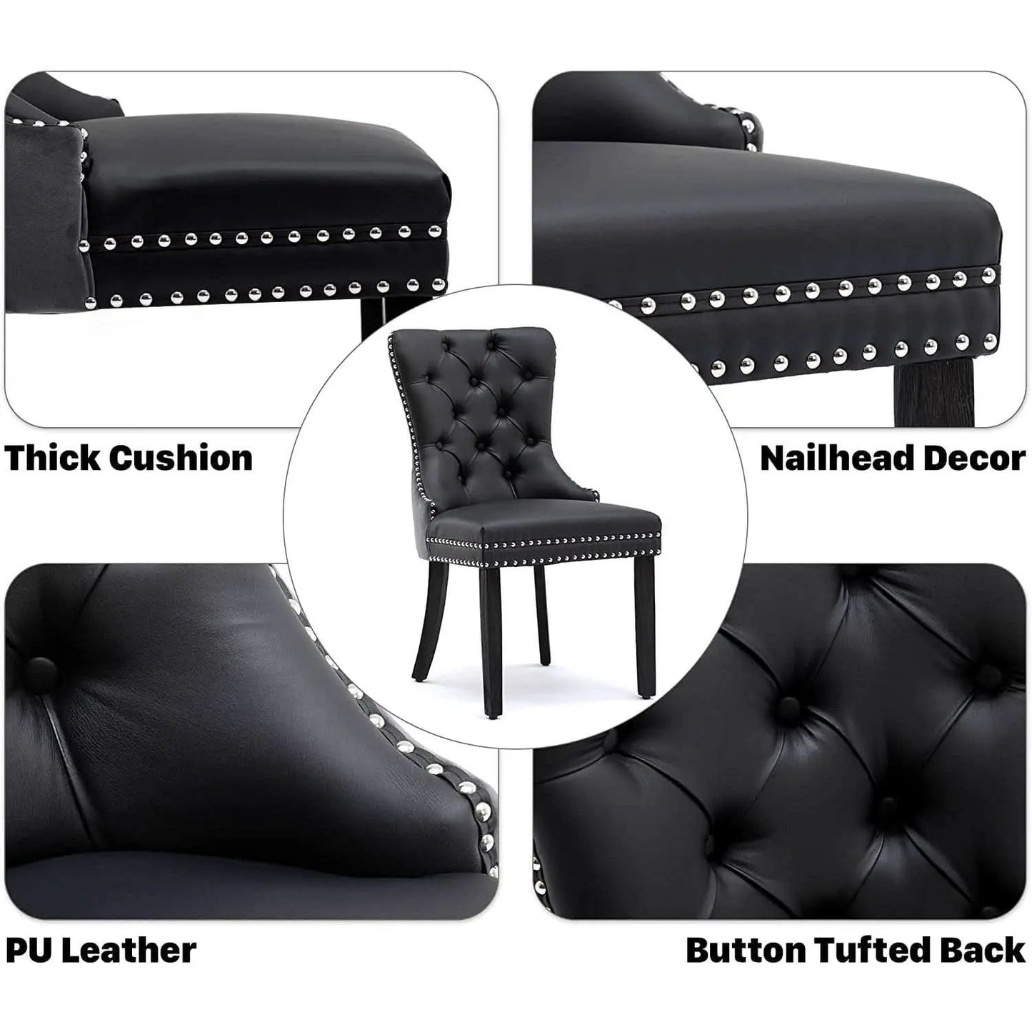 Velvet Dining Chairs Set Of 6 Black And Dark Grey Nailhead Trim from PriceLows™