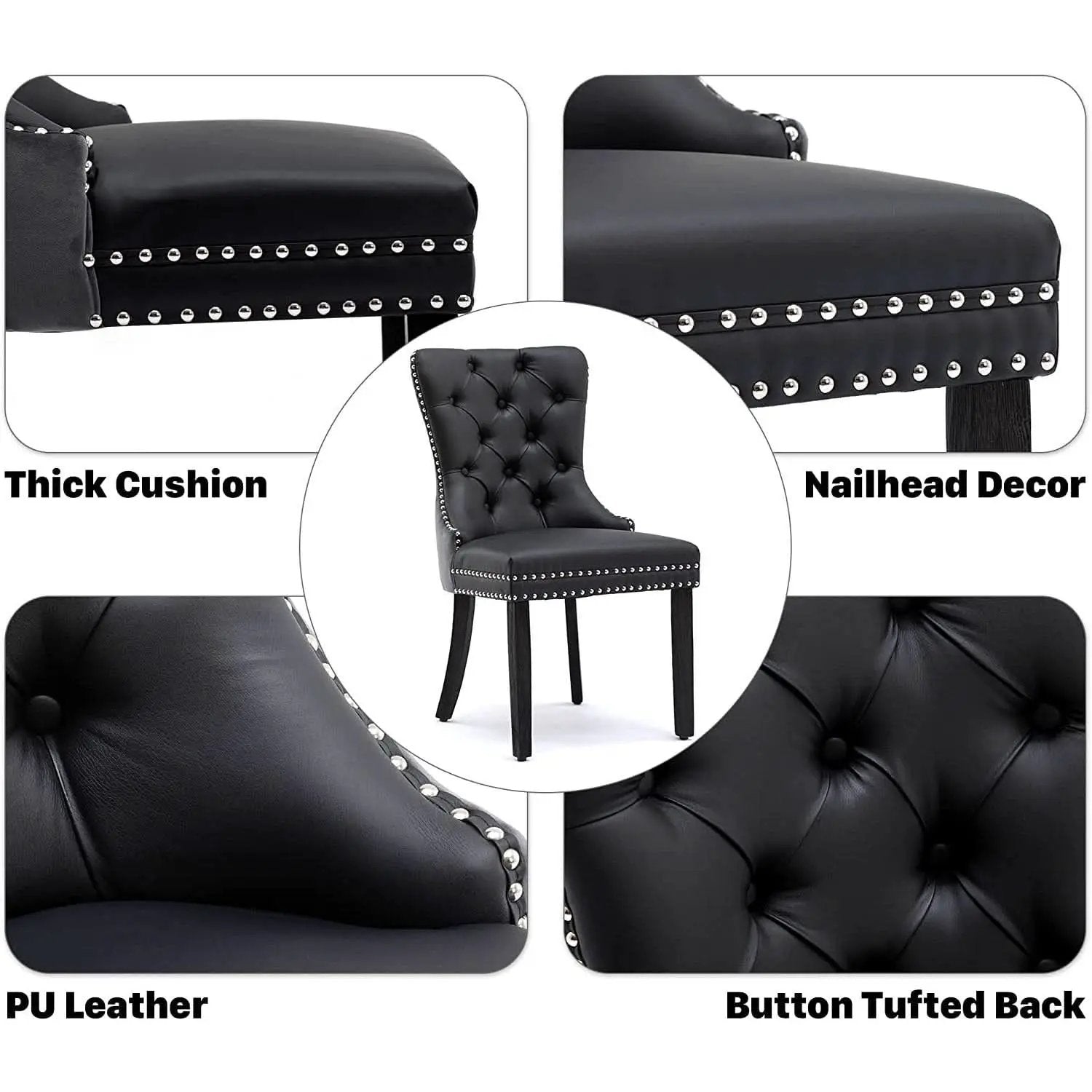 Black And Dark Grey Velvet Dining Chairs Set Of 6 With Nailhead Trim Pull Ring from PriceLows™
