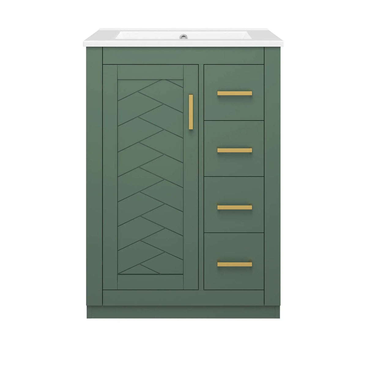 24 Inch Modern Bathroom Vanity | 1 Door 3 Drawers | Ceramic Sink | Compact Footprint