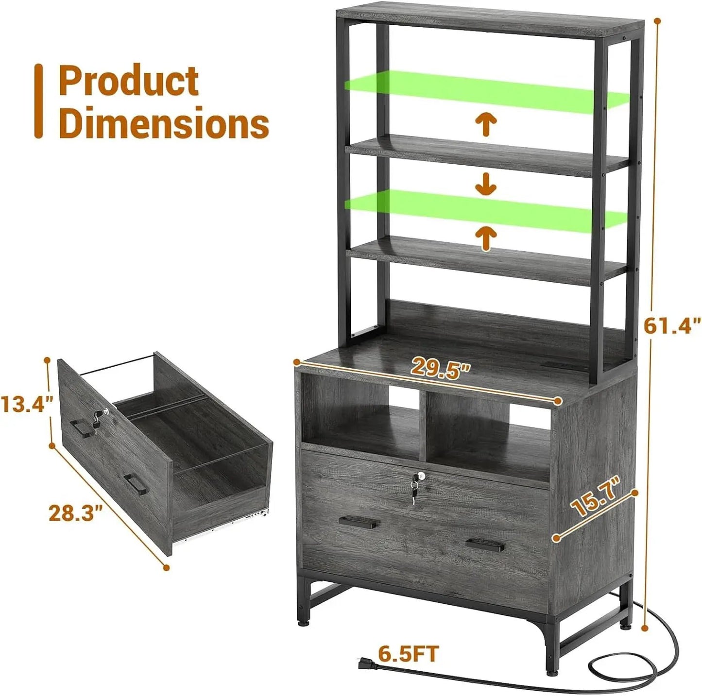 Grey File Cabinet With Charging Station And Locking Drawer from PriceLows™