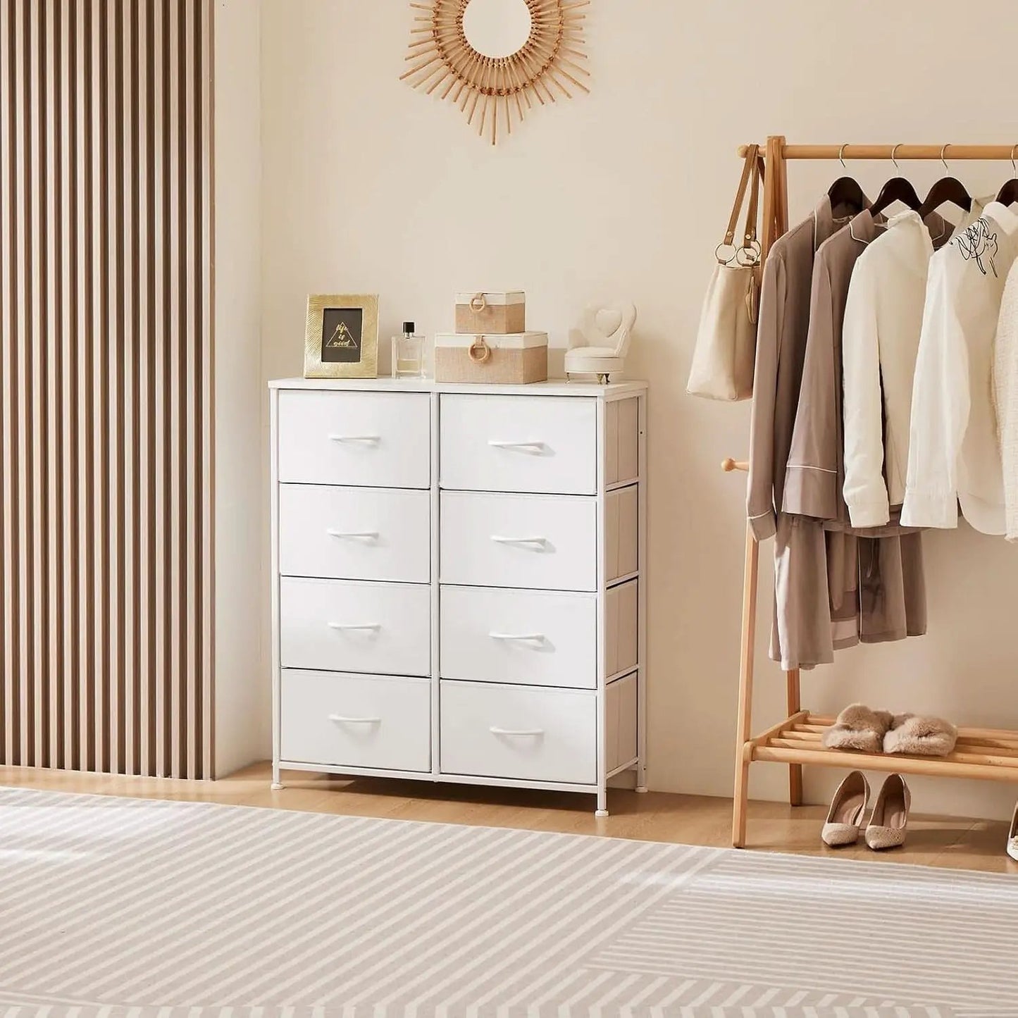 Fabric Dresser With Eight Compartment Bins WoodenTop from PriceLows™