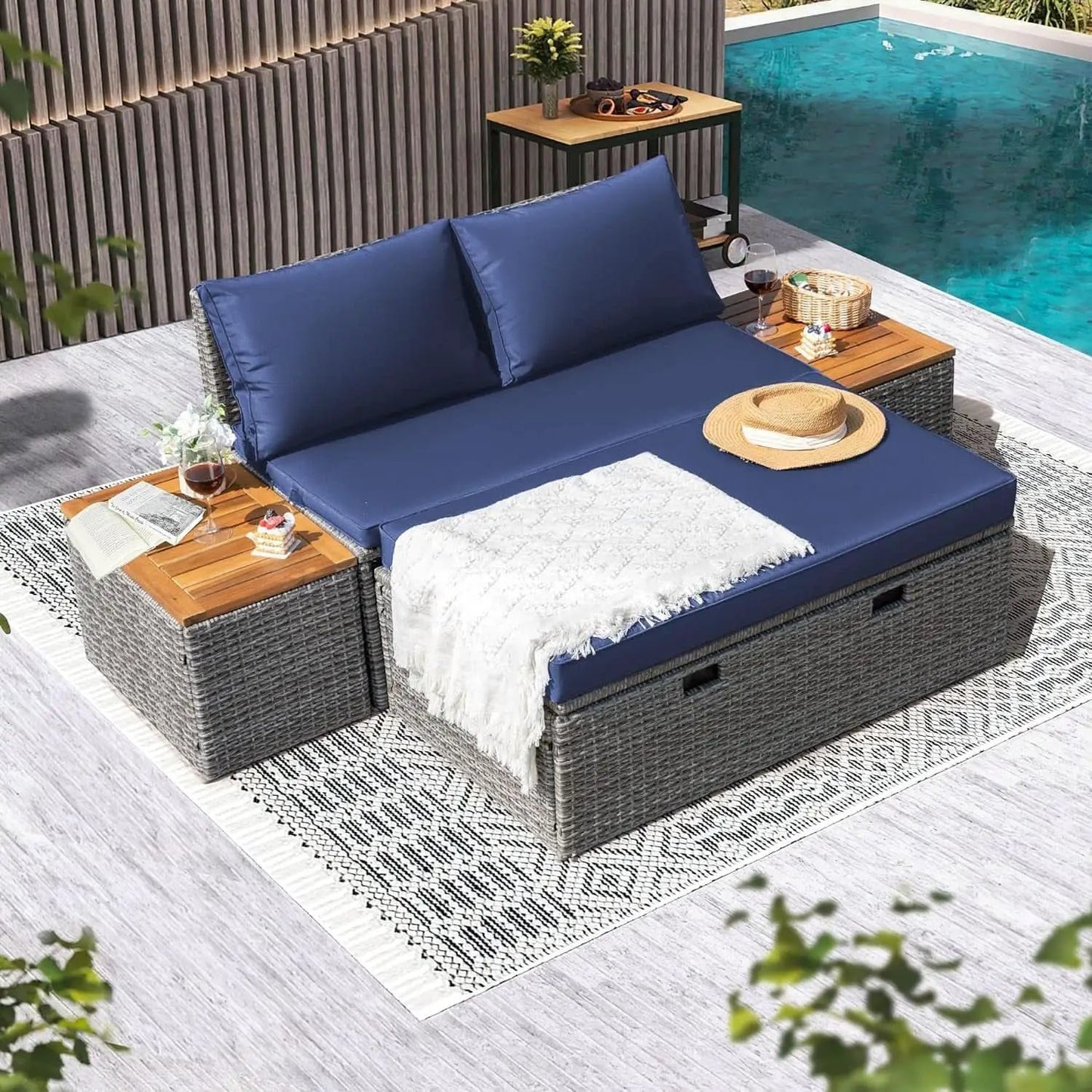 Comfortable Multifunctional Outdoor Day Bed with Side Tables from PriceLows™