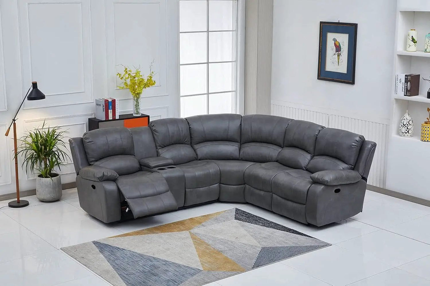 Bonded Leather Sectional Sofa Grey Power Reclining from PriceLows™