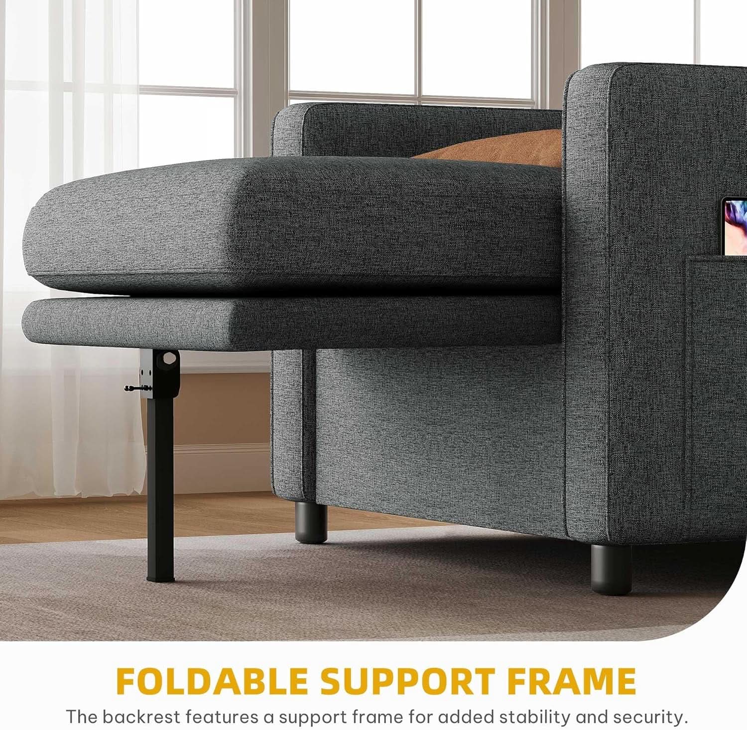 SlateGray Convertible Sleeper Sofa Bed With Armrests from PriceLows™