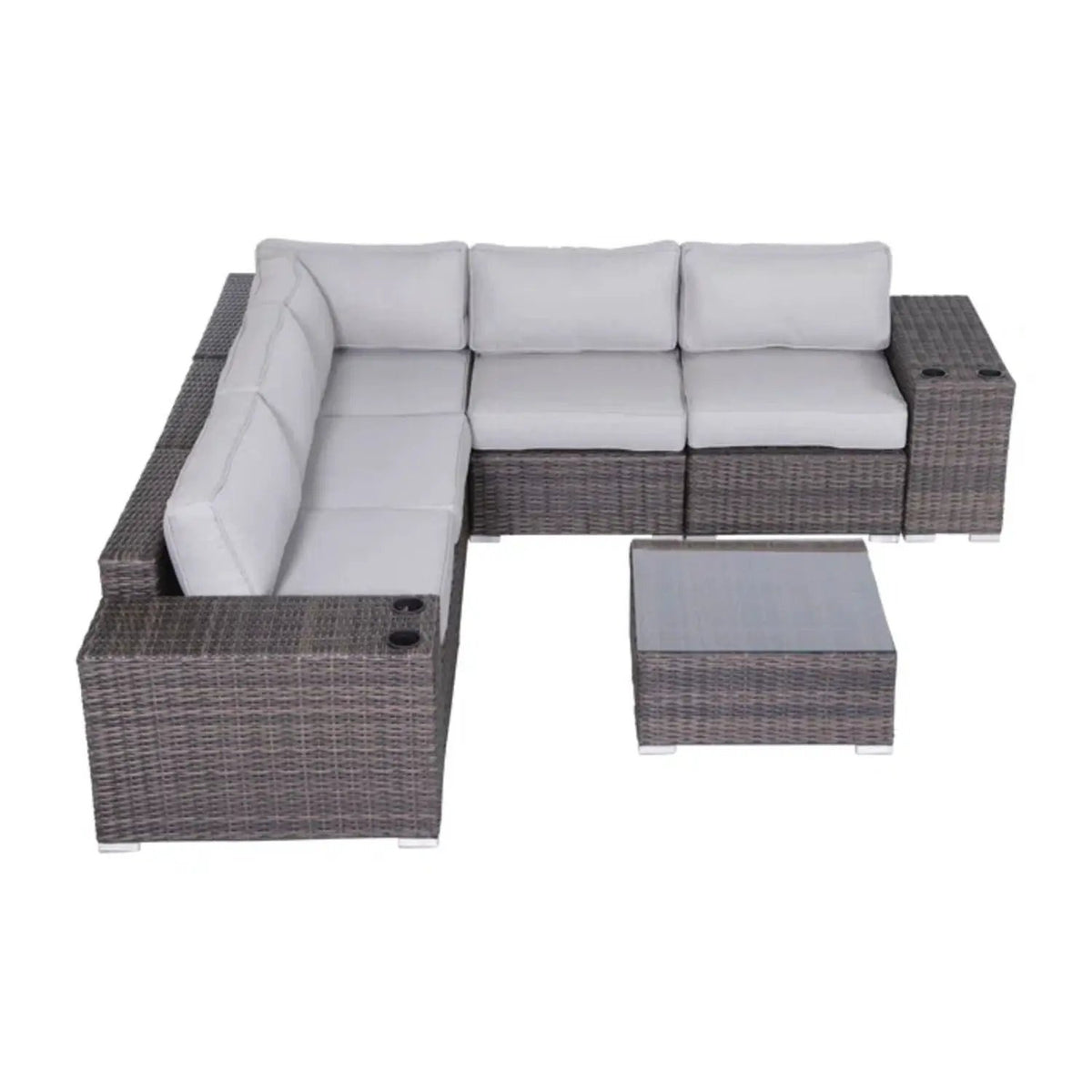 Patio Rattan Sectional Set | Half-Round HDPE Wicker | Rustproof Aluminum Frame | Fully Assembled