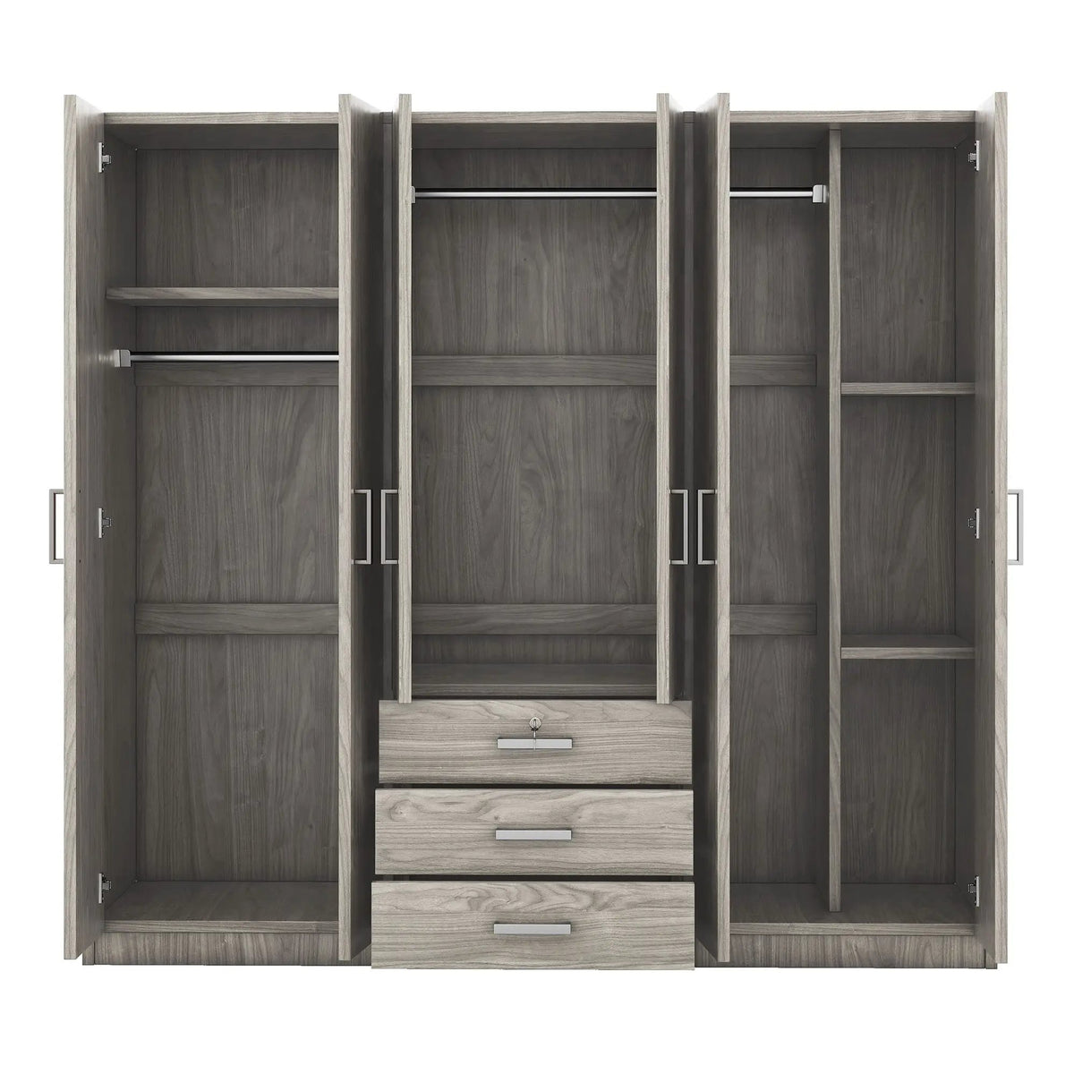 6 Door Wardrobe | Bedroom Storage | Big Drawers | 70.9 Inch Width
