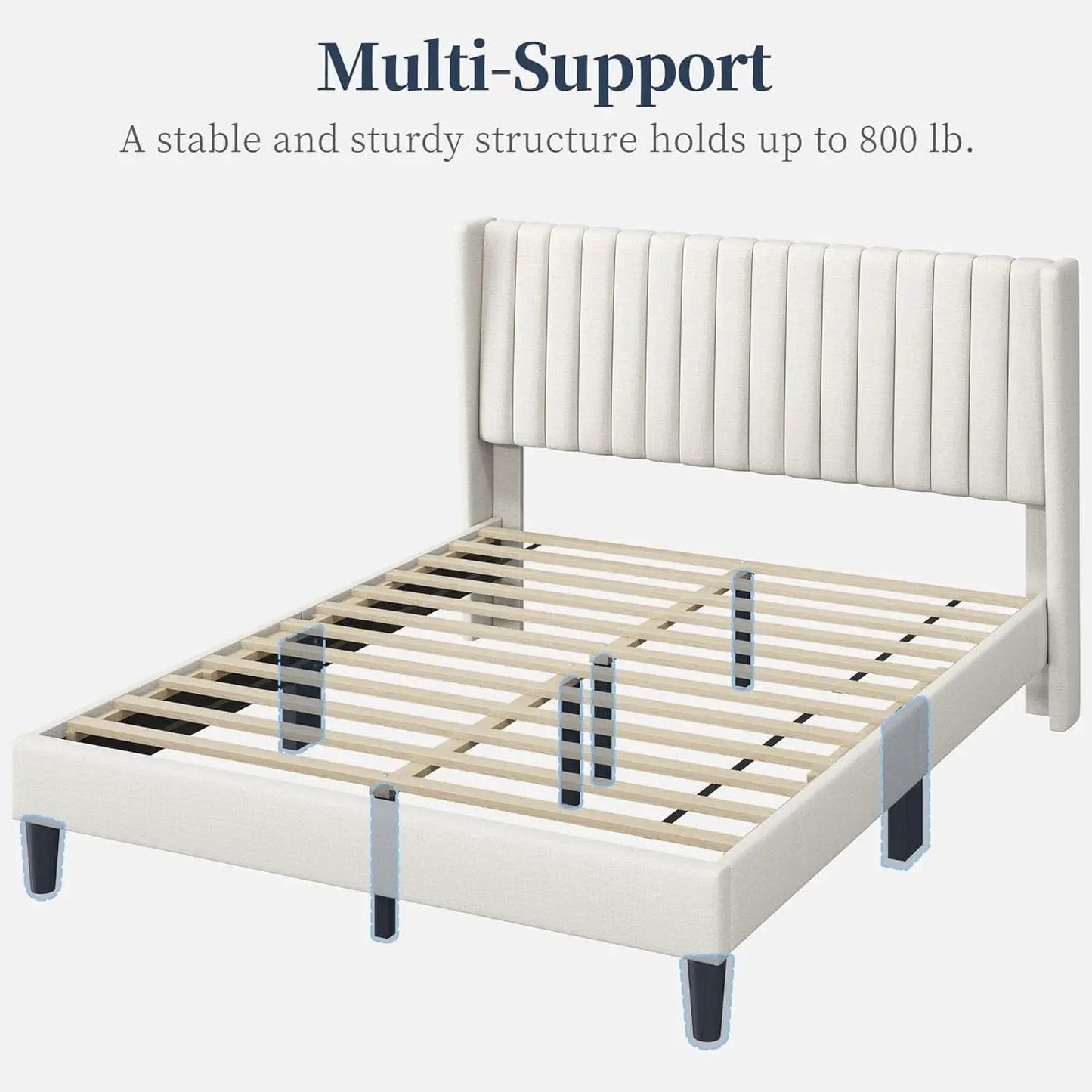 Queen Upholstered Platform Bed With Beige Headboard from PriceLows™
