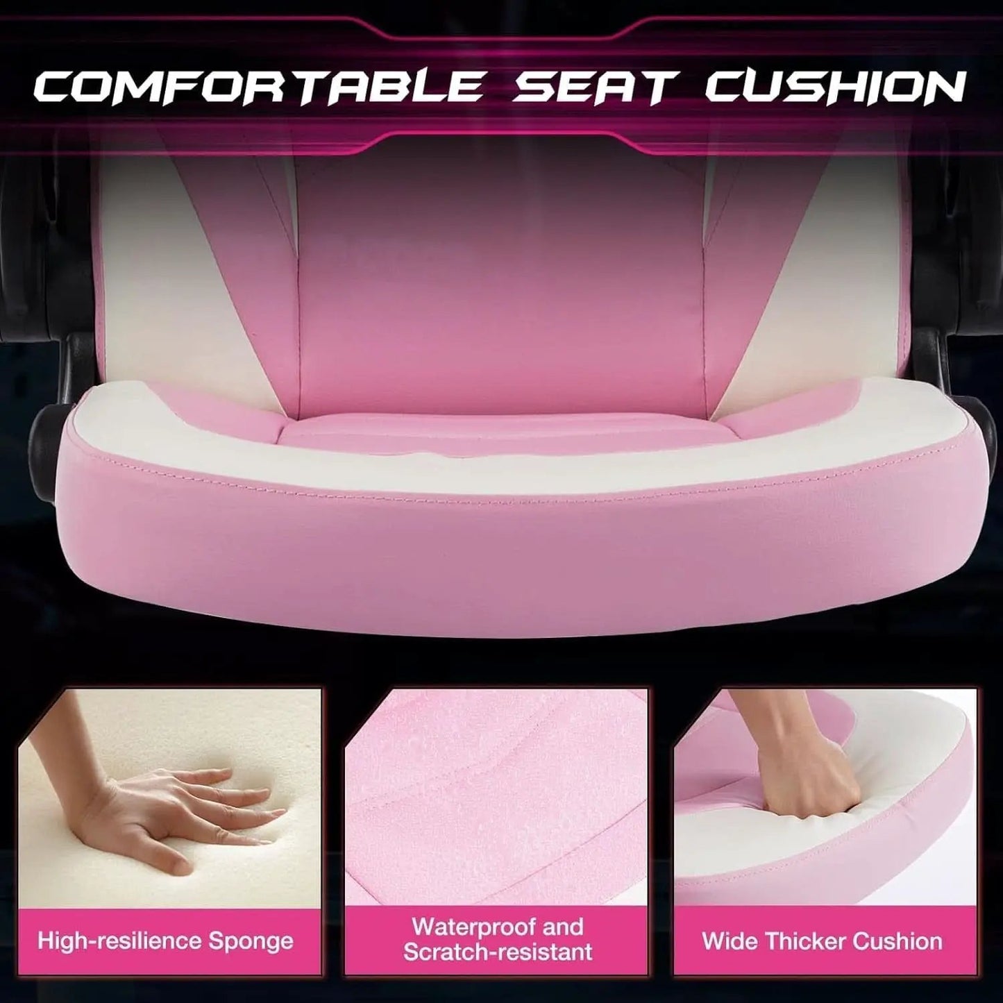 Pink Ergonomic Gaming Desk Chair With Adjustable Armrests from PriceLows™