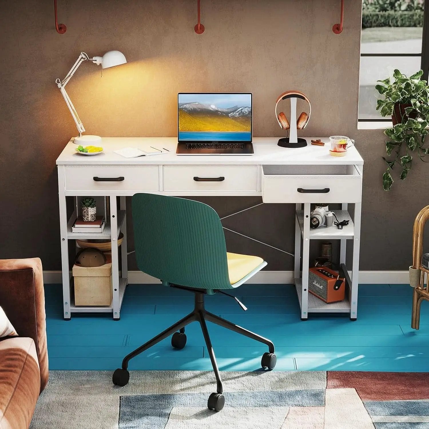 White 48 Inch Contemporary Premier Desk With Drawers from PriceLows™