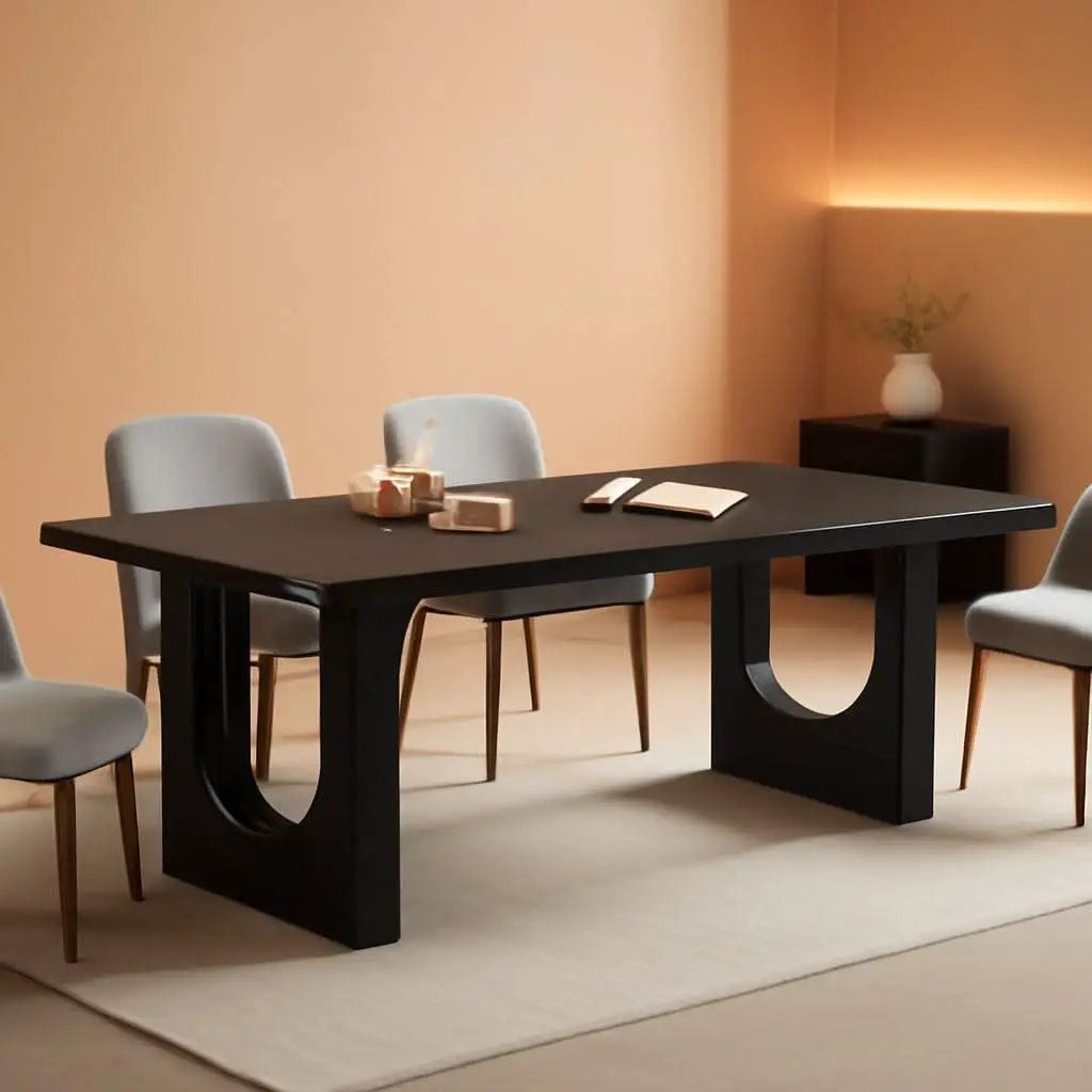 Black 71 Inch Dining Table For Six With Wood Pedestal from PriceLows™