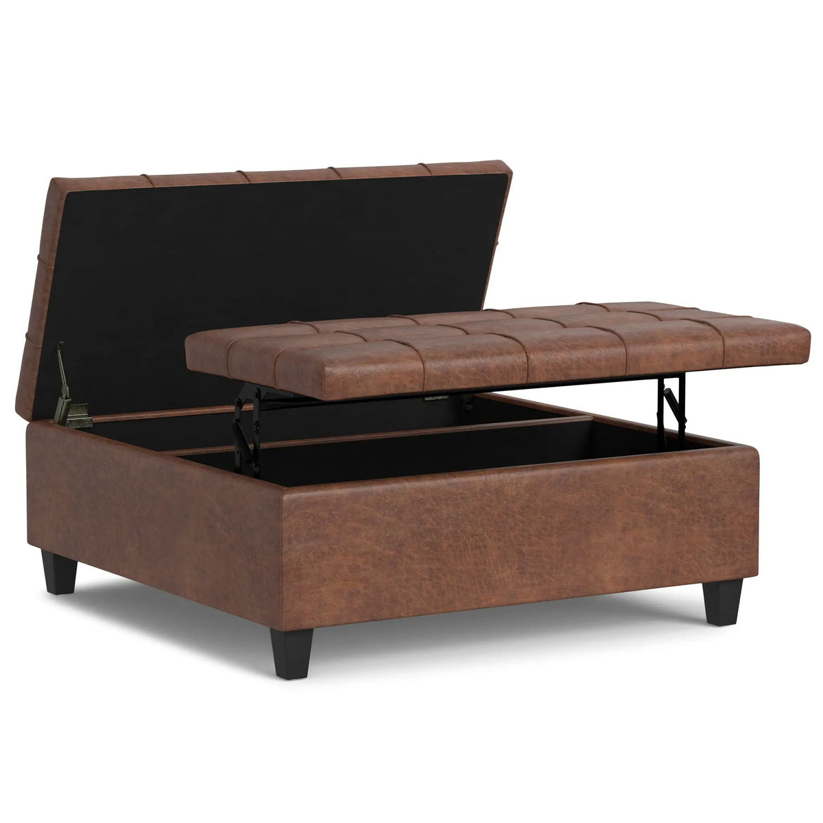 Coffee Table Storage Ottoman | Lift Top Hinge | Solid Wood Base | Large Square