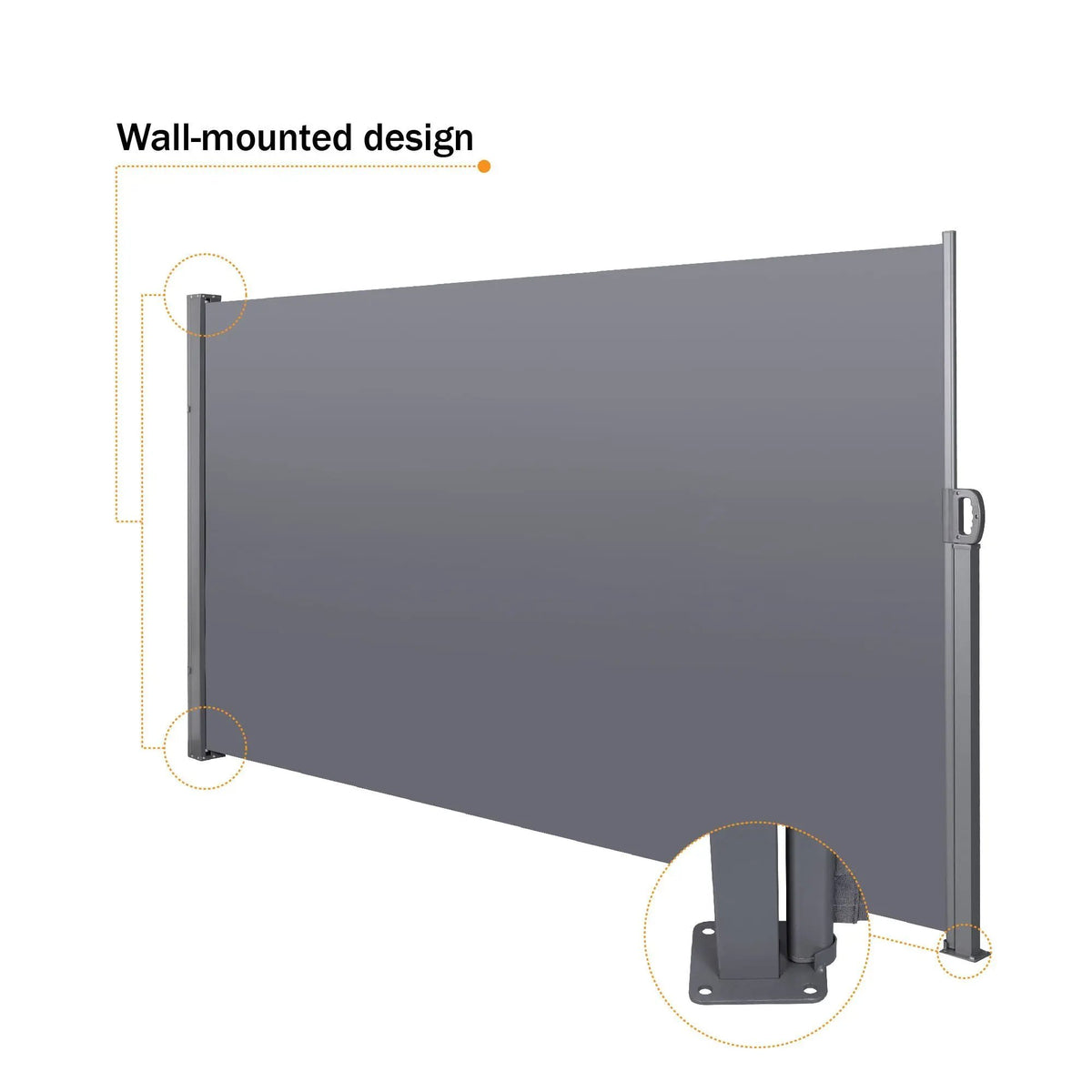 Retractable Side Screen Awning | UV Resistant | Waterproof | 118 Inch Gray