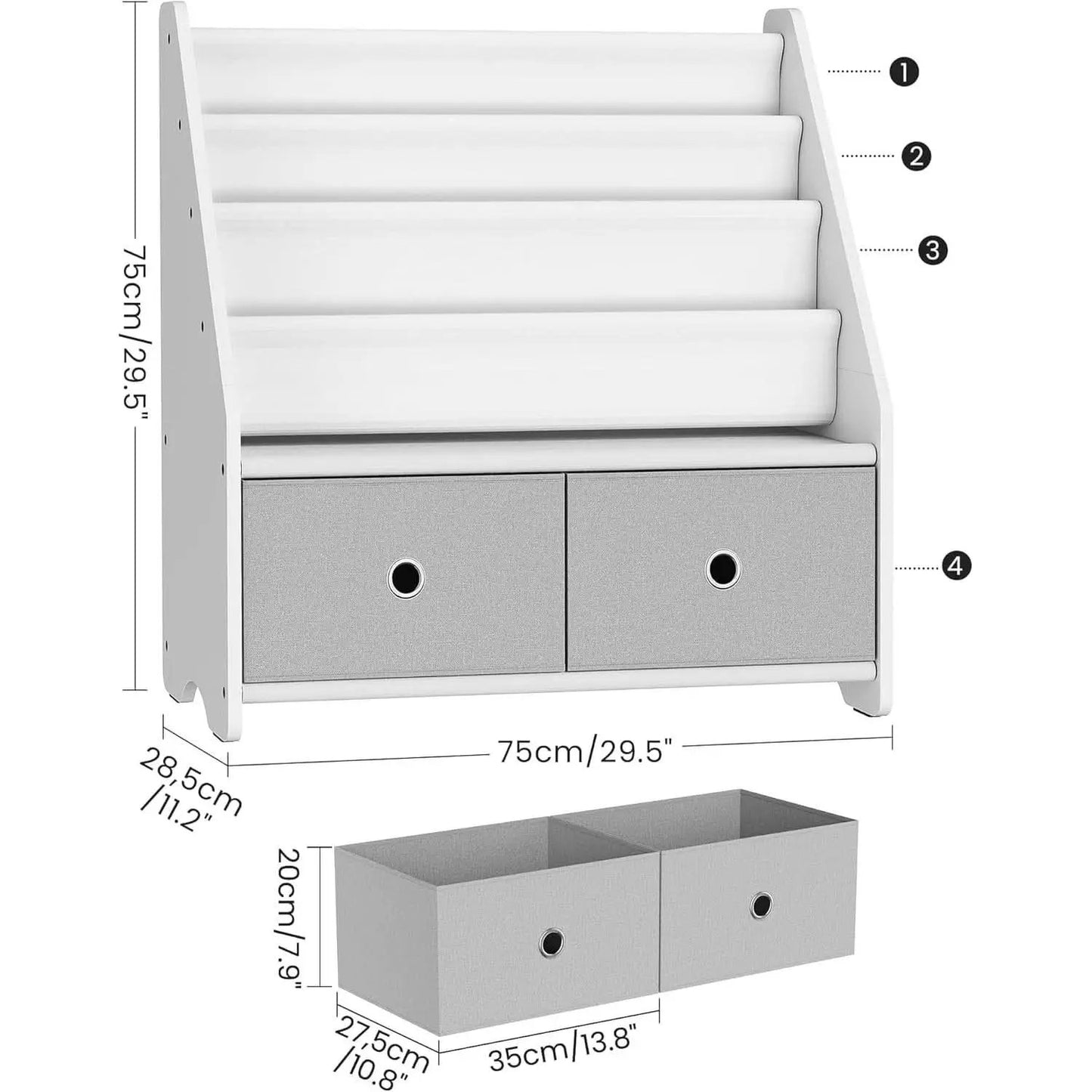 Kids Bookshelf And Toy Storage 4 Tier Book Rack White Gray from PriceLows™