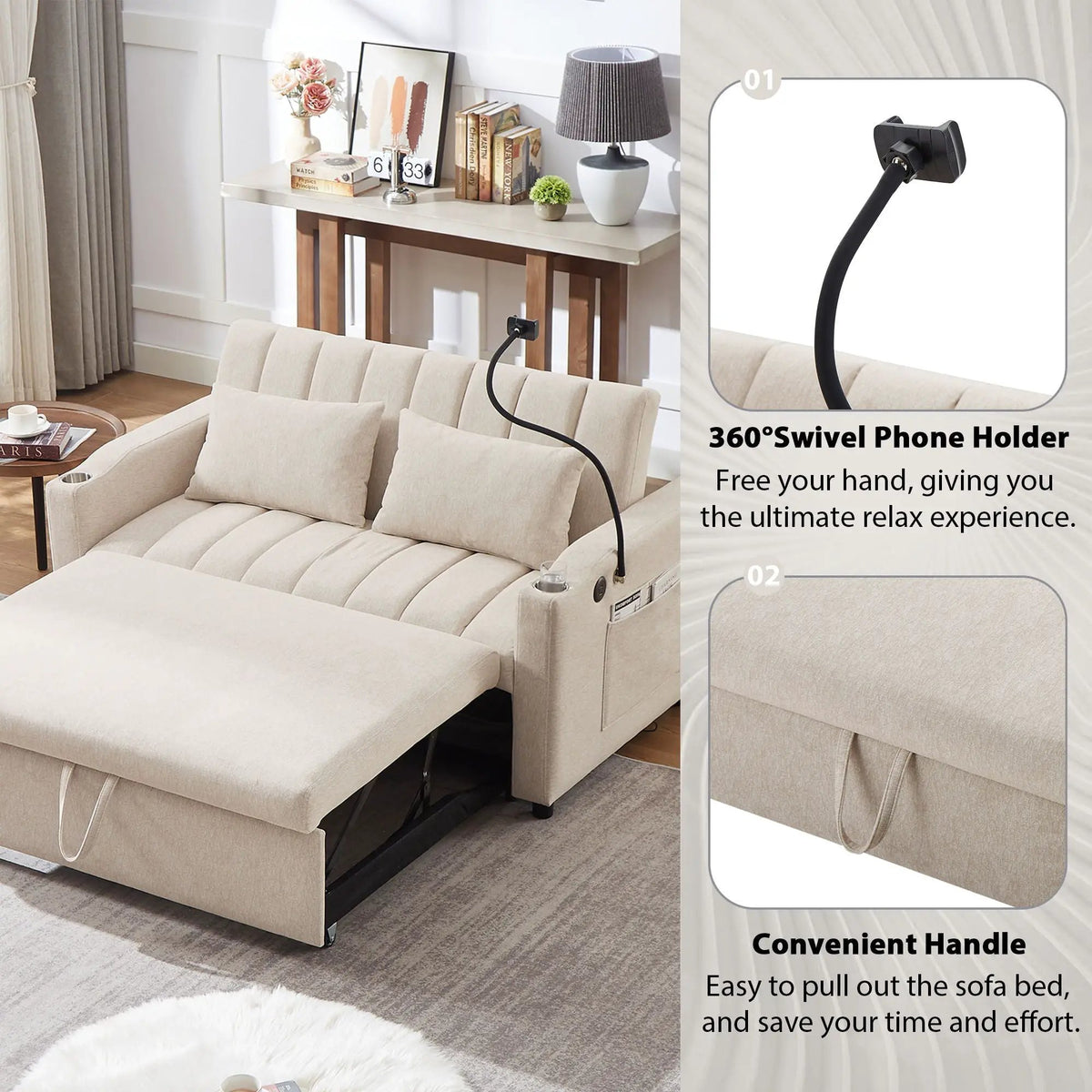 Convertible Sofa Bed | Adjustable Backrest | USB Charging Ports