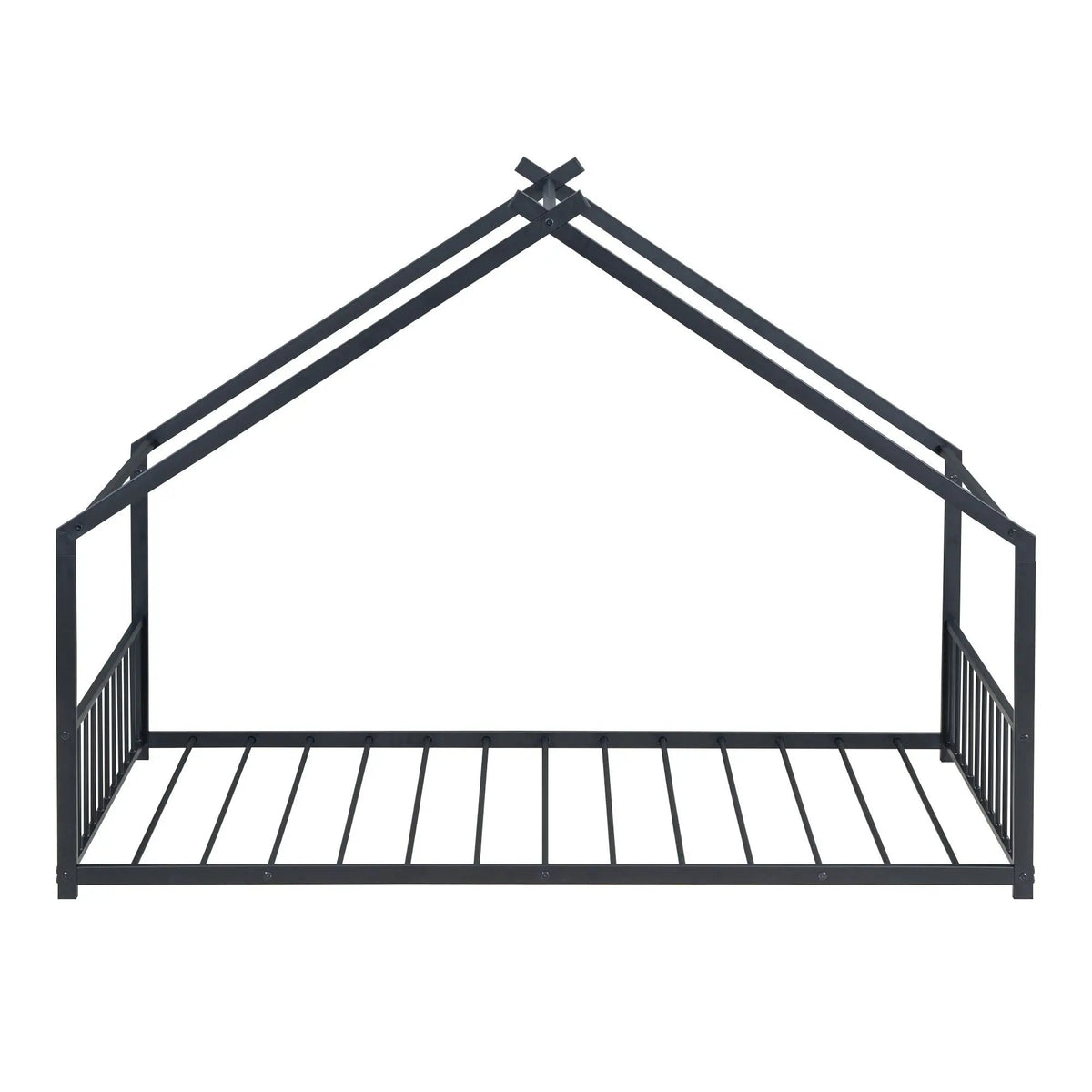 Metal House Bed | Roof Design | Semi-Enclosed Play Space | Contemporary Neutral Finish