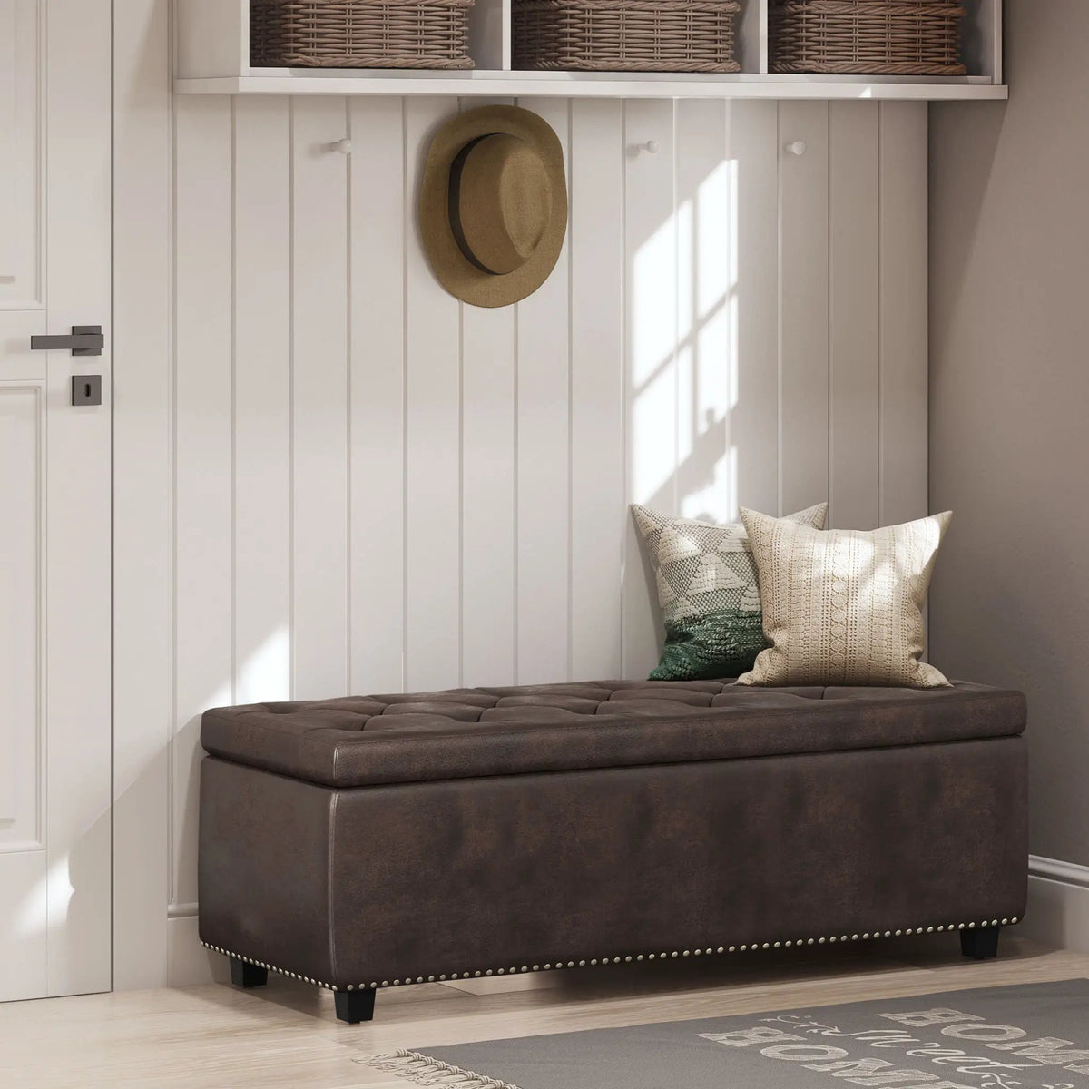 Hamilton Upholstered Storage Ottoman | Child Safety Hinge | Large Interior Storage | 47.6 Inch Length