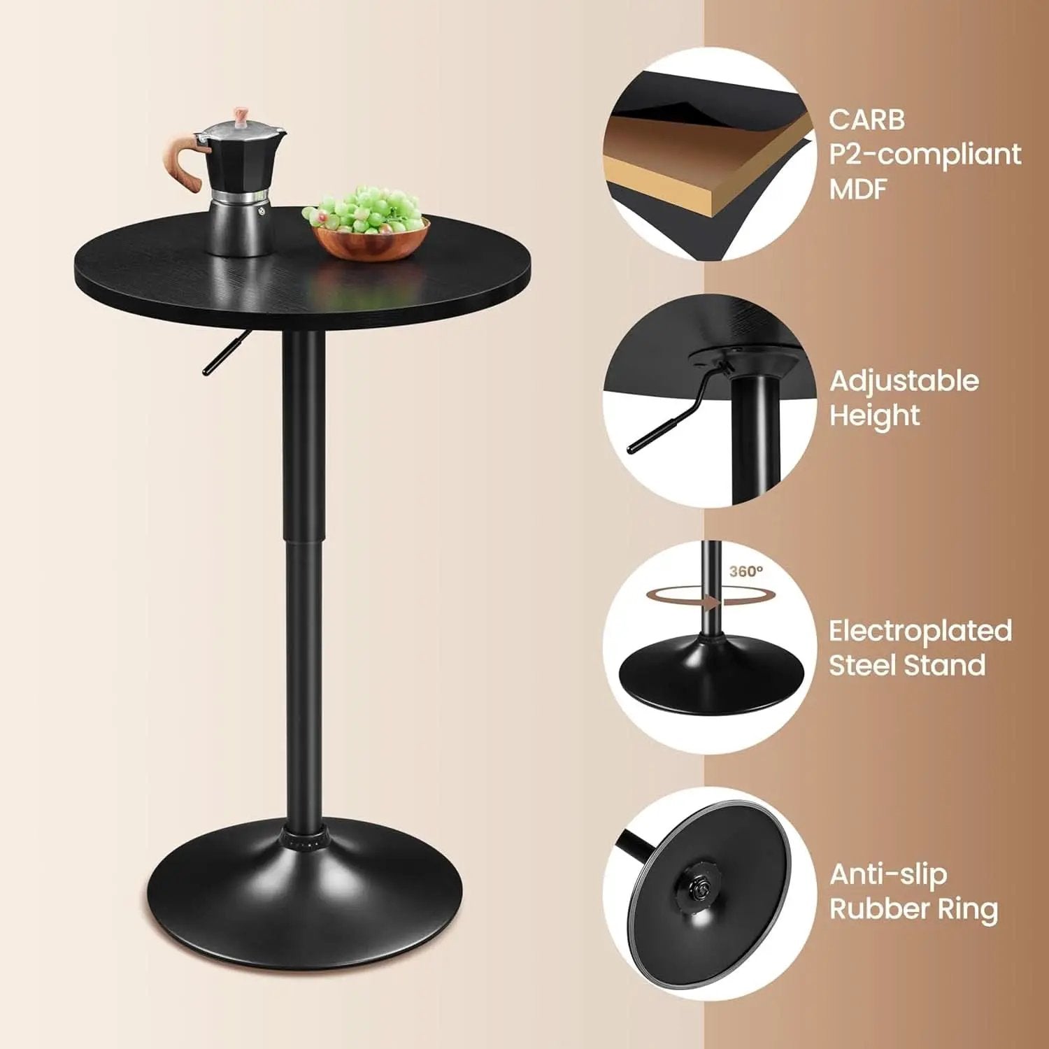 Black Circular Bar Table Featuring Adjustable Height from PriceLows™
