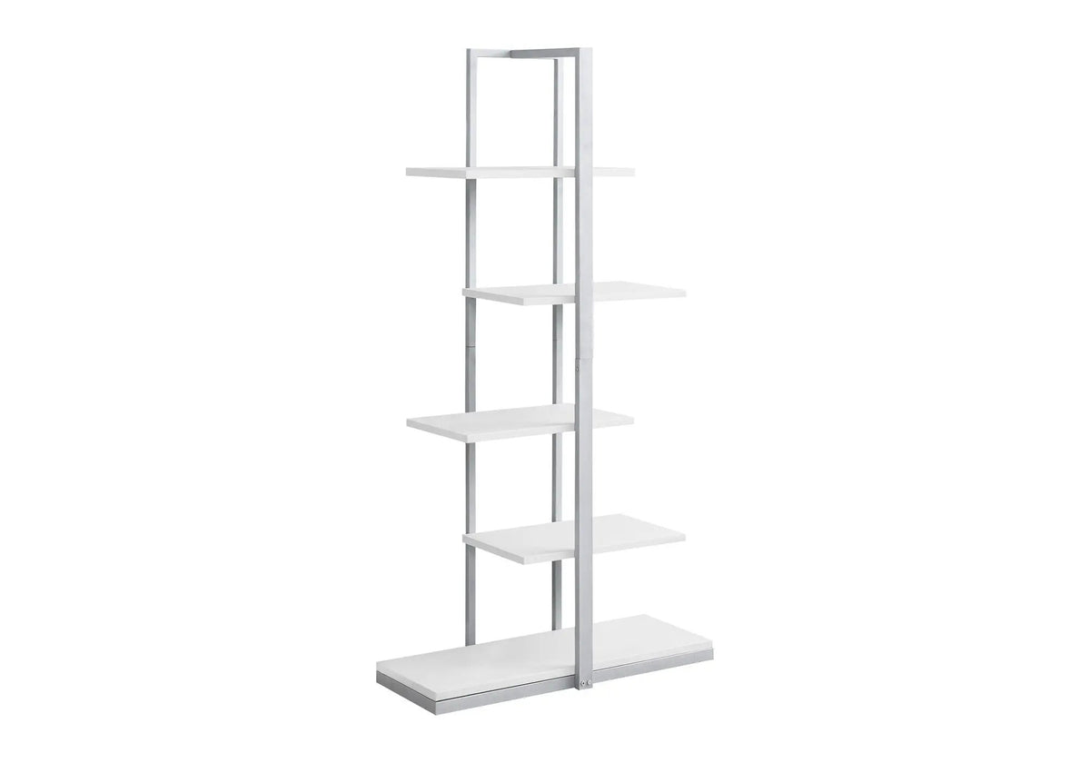 5 Tier Etagere Bookcase | Asymmetrical Zig-Zag Design | Solid Metal Base | Modern Industrial
