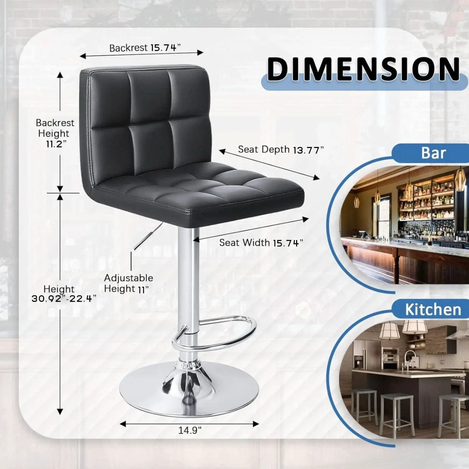 Black PU Leather Adjustable Swivel Bar Stools Set Of 2 from PriceLows™