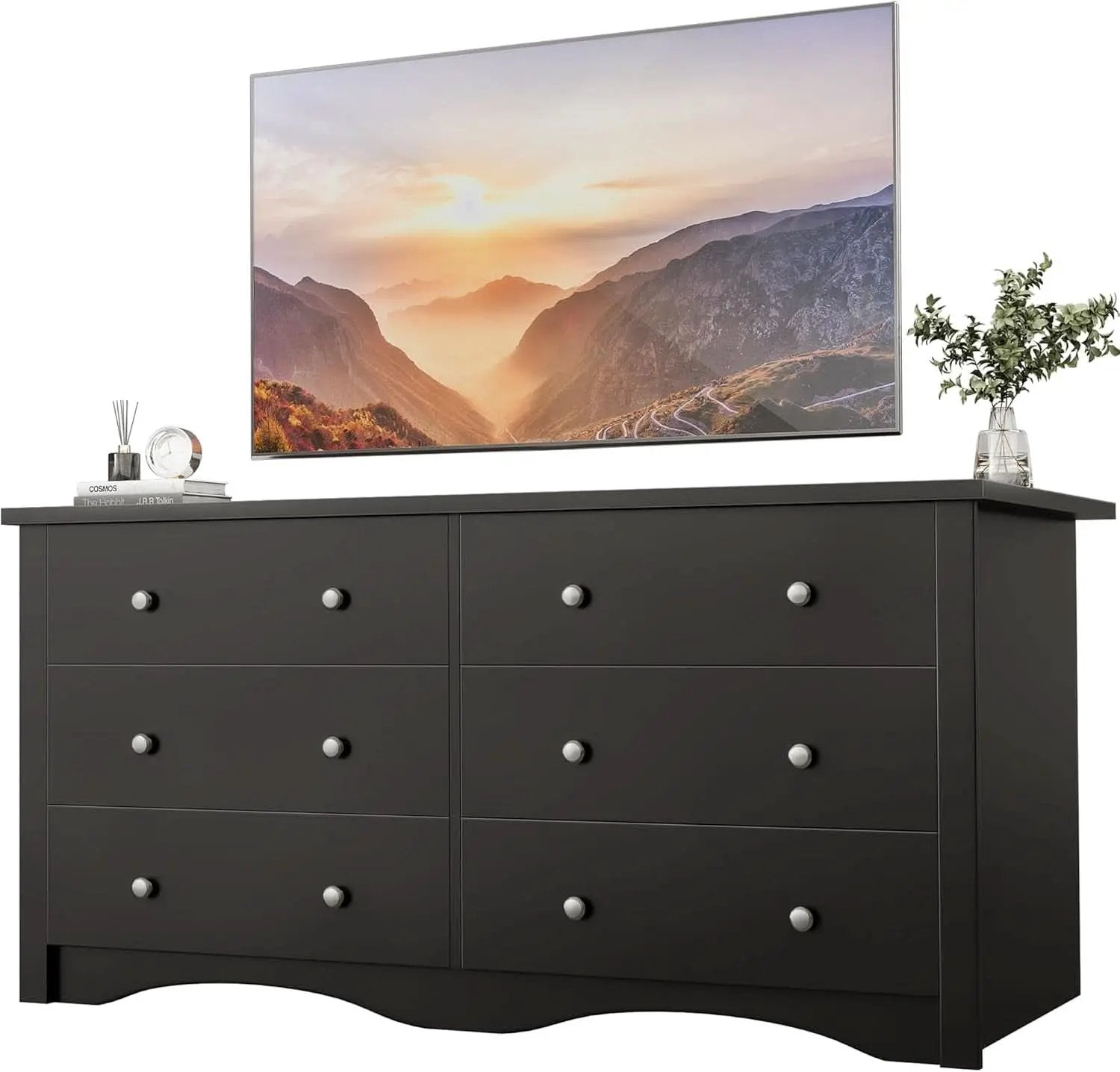 Black Dresser With Six Deep Drawers For TV Storage from PriceLows™