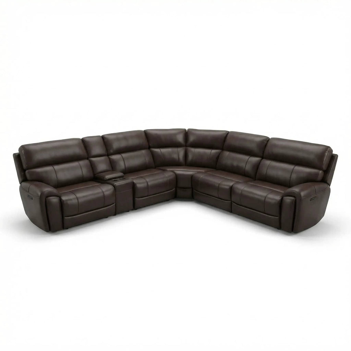 Brazil Power Sectional With Adjustable Headrest & Footrest | Reclining Sectional | Leather & Metal | Dark Brown