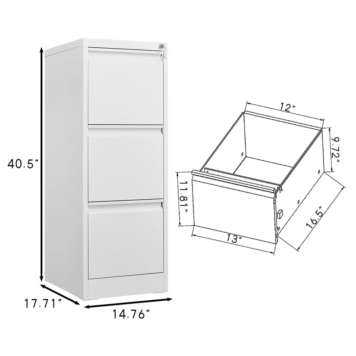 Metal File Cabinet | Three Drawer | Secure Lock System