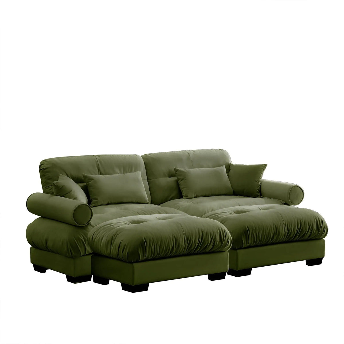 Modular Sectional Sofa | Deep Comfort Cushions | Vintage Fabric Ottoman