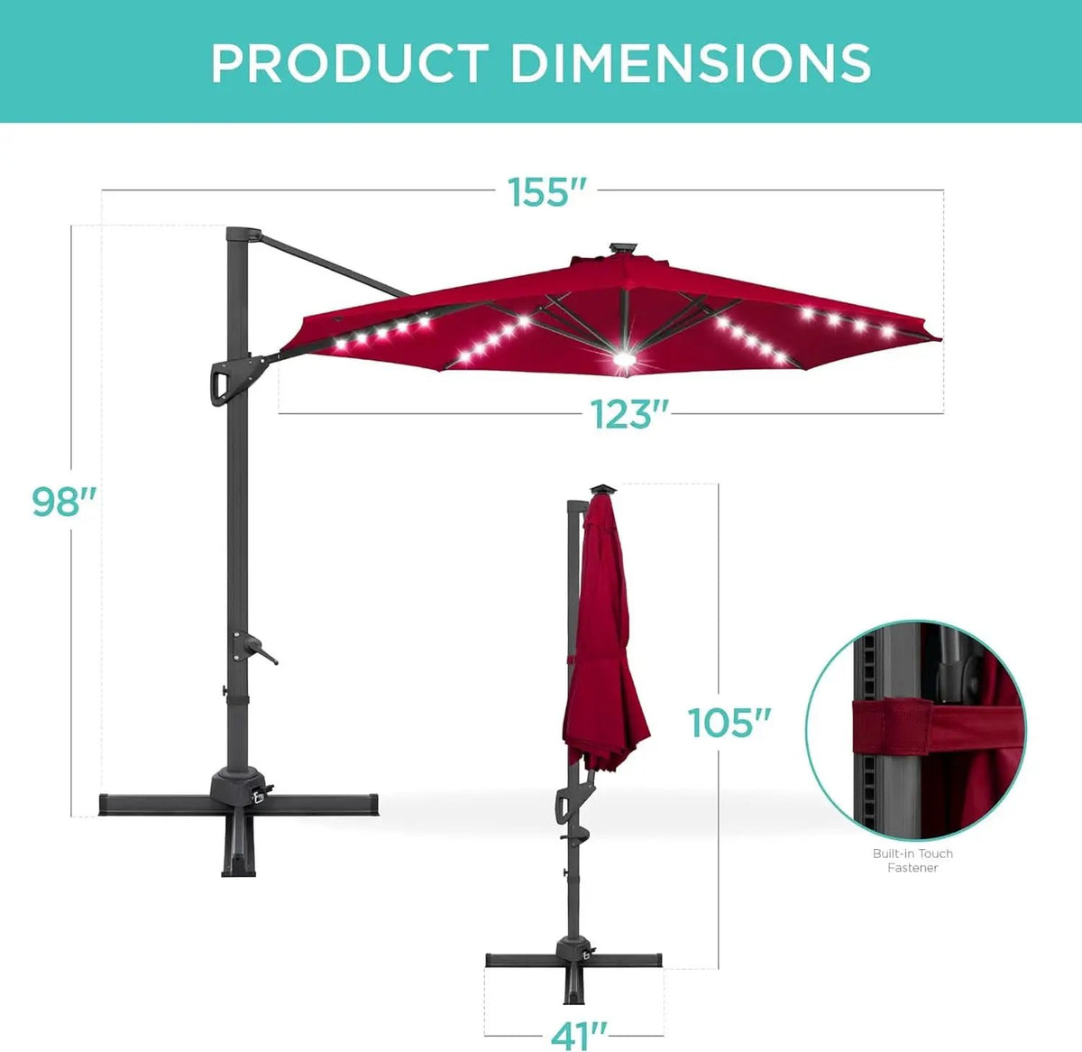 10ft Solar LED Cantilever Patio Umbrella With 360 Degree Rotation And Easy Tilt Cross Base from PriceLows™