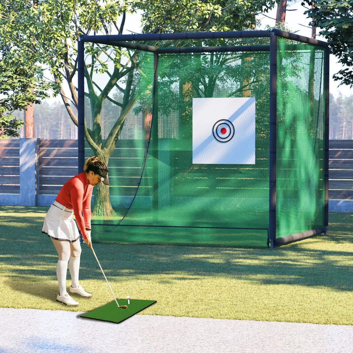 Golf Practice Net Cage | Heavy-Duty Metal Frame | Double Layer Netting | Target Cloth