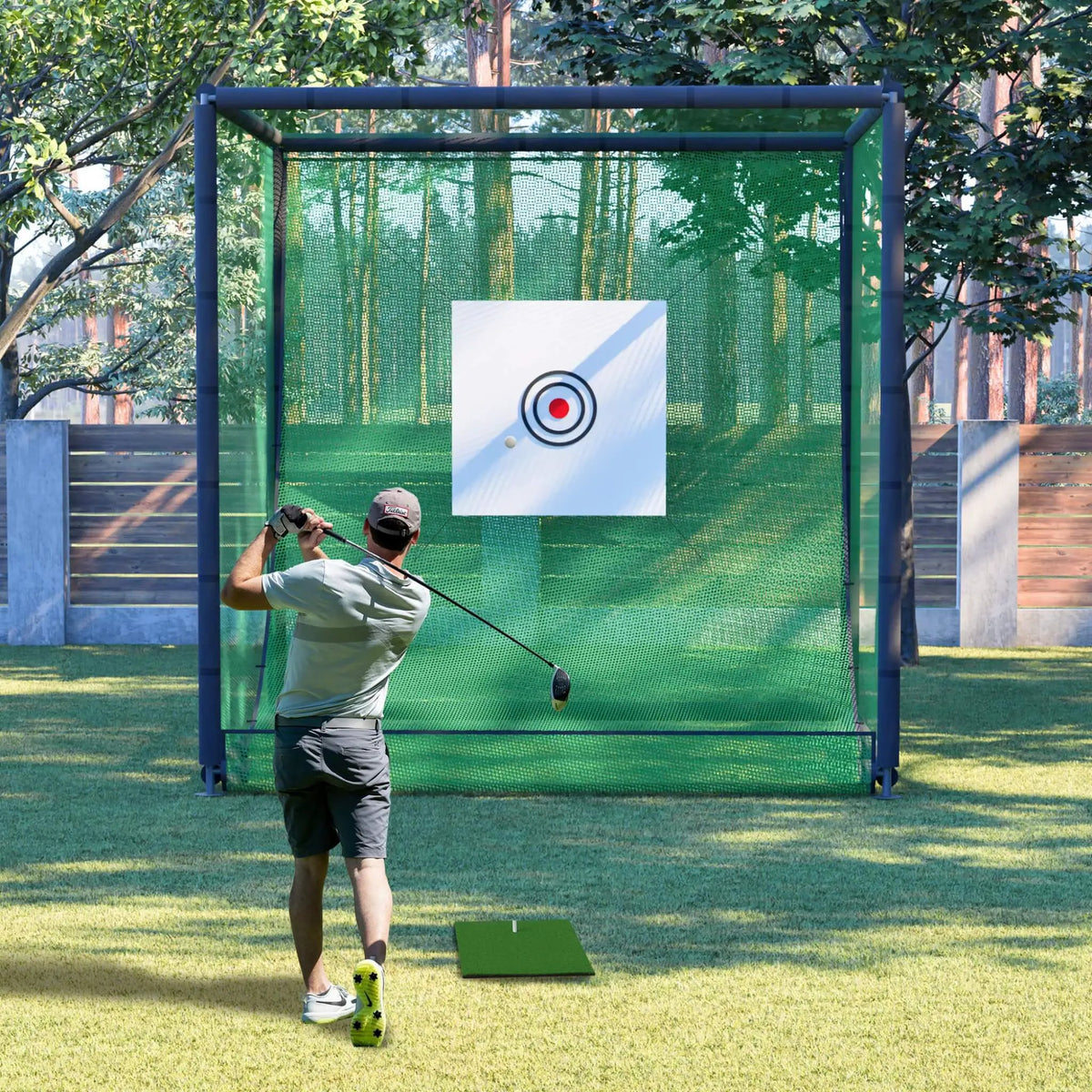 Golf Practice Net Cage | Heavy-Duty Metal Frame | Double Layer Netting | Target Cloth