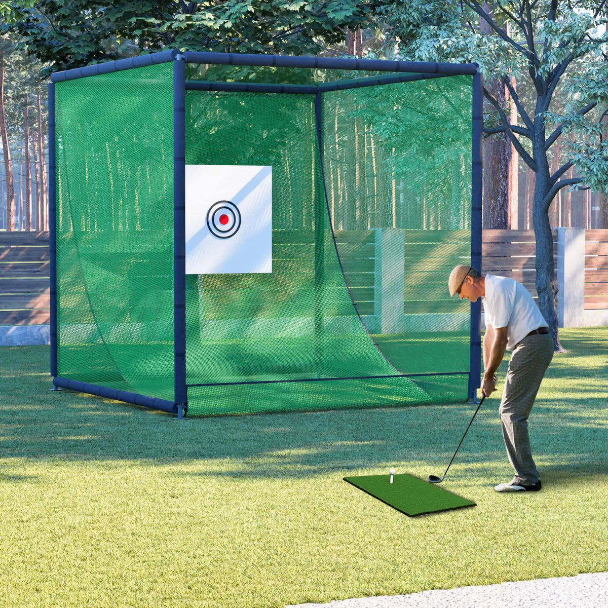 Golf Practice Net Cage | Heavy-Duty Metal Frame | Double Layer Netting | Target Cloth