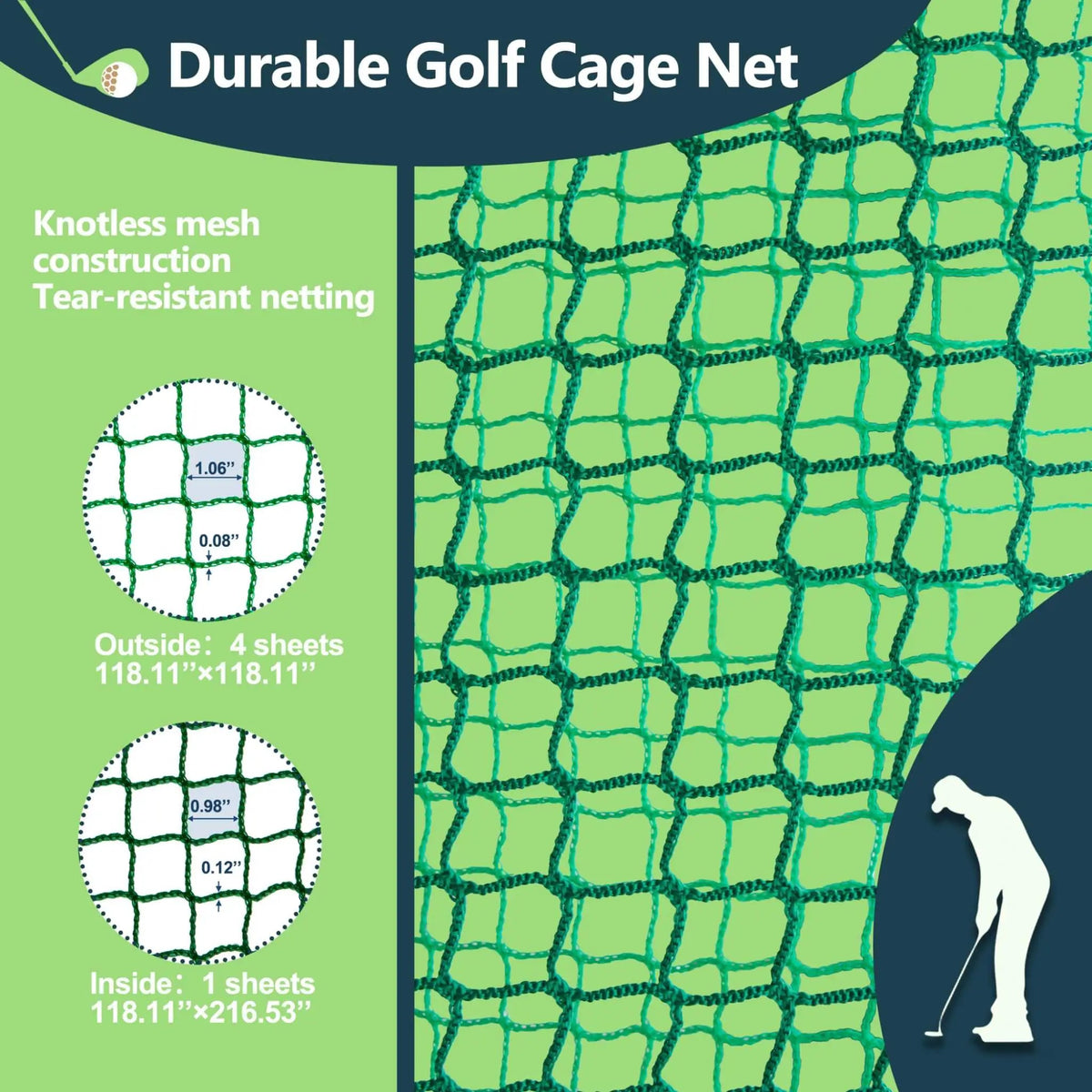 Golf Practice Net Cage | Heavy-Duty Metal Frame | Double Layer Netting | Target Cloth