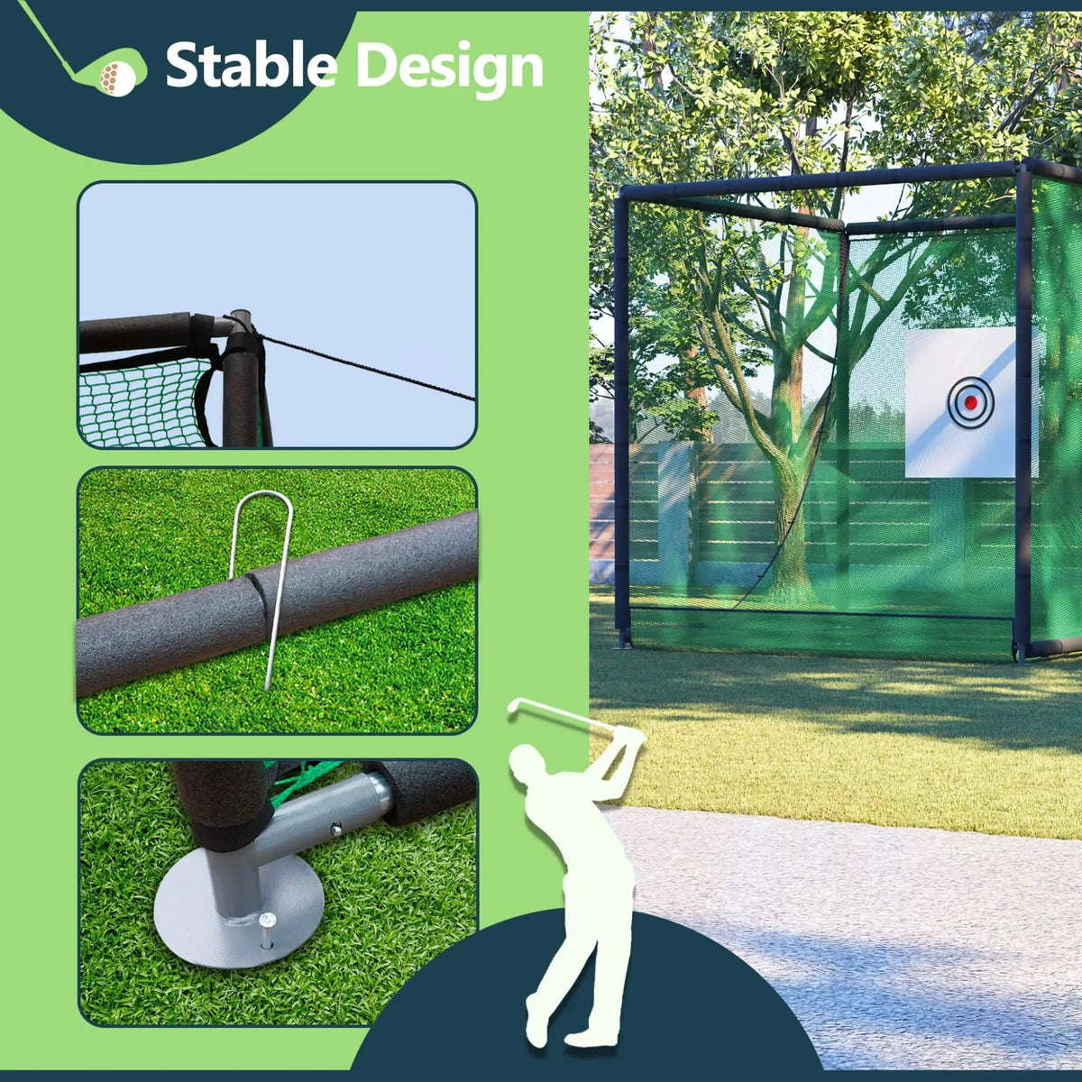 Golf Practice Net Cage | Heavy-Duty Metal Frame | Double Layer Netting | Target Cloth