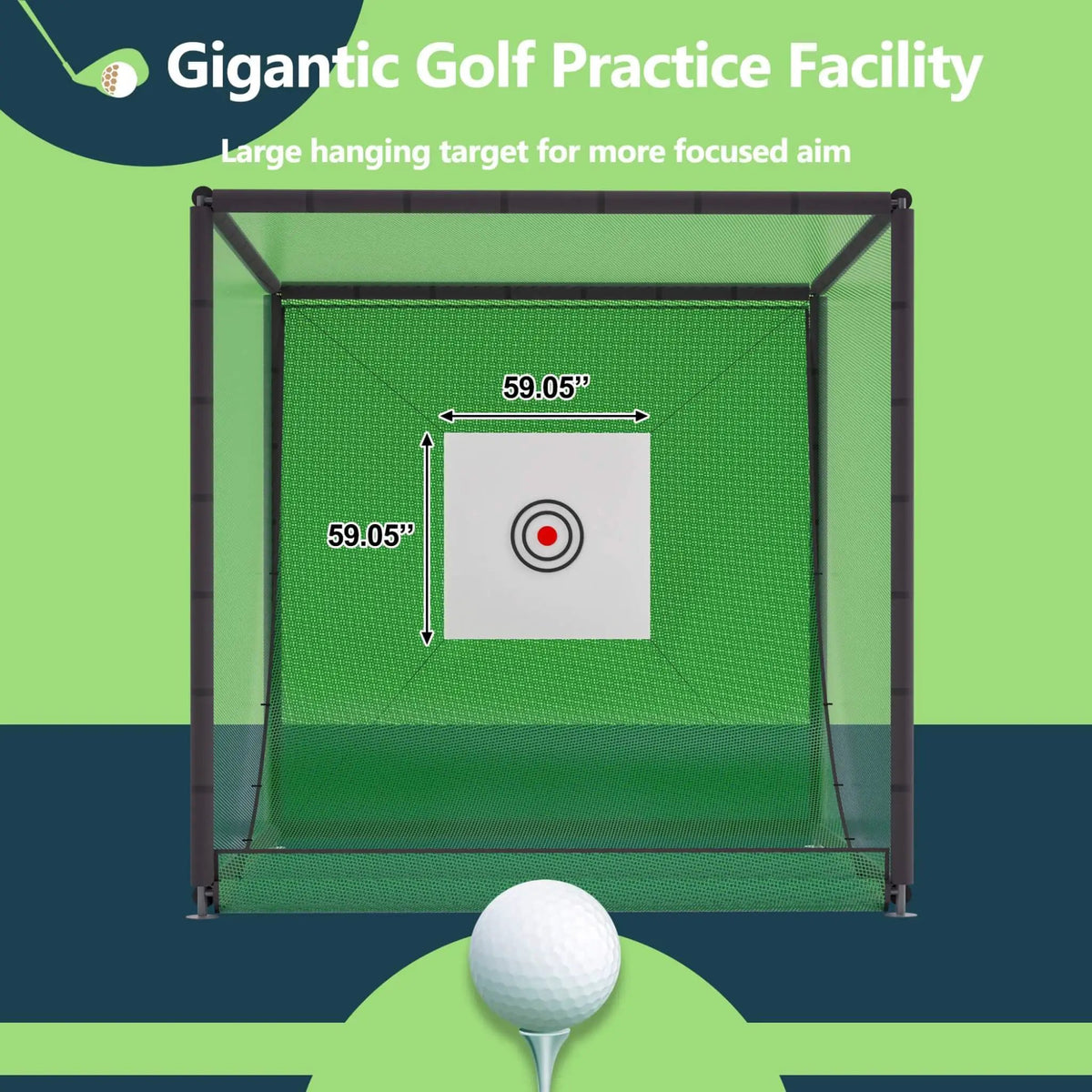 Golf Practice Net Cage | Heavy-Duty Metal Frame | Double Layer Netting | Target Cloth