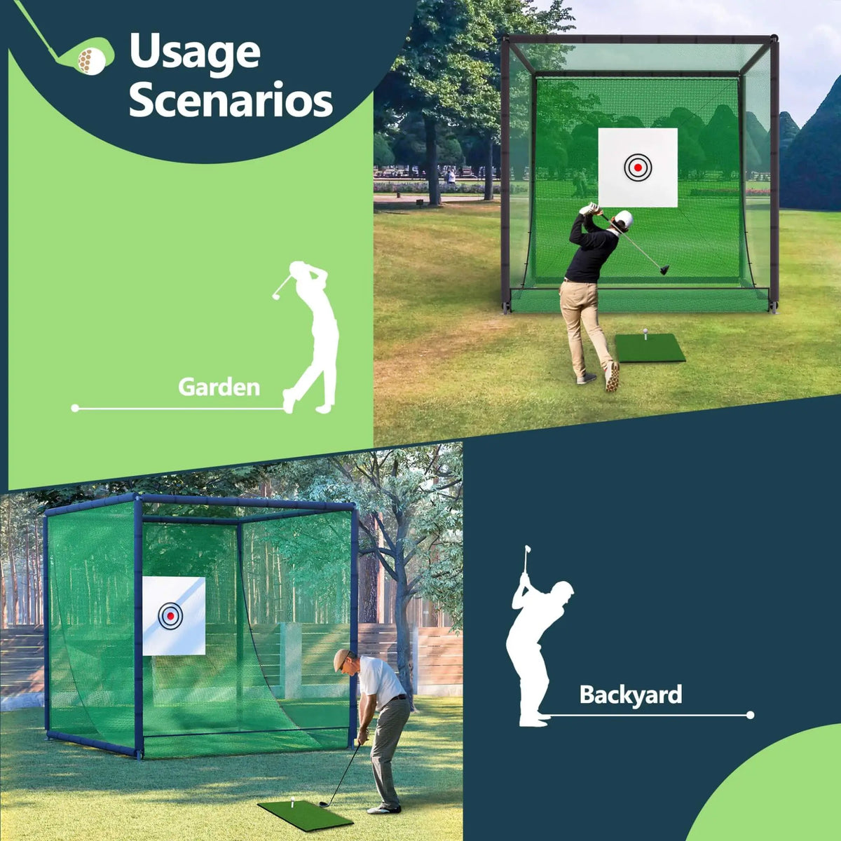 Golf Practice Net Cage | Heavy-Duty Metal Frame | Double Layer Netting | Target Cloth