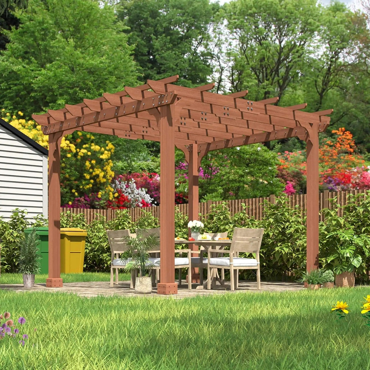 Outdoor Cedar Wood Patio Pergola With Slatted Trellis Roof | Wood | Outdoor Living Use | Outdoor Living