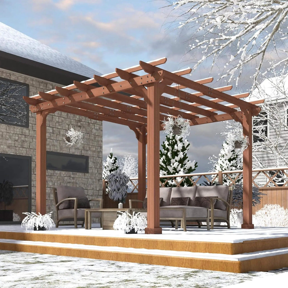 Outdoor Cedar Wood Patio Pergola With Slatted Trellis Roof | Wood | Outdoor Living Use | Outdoor Living