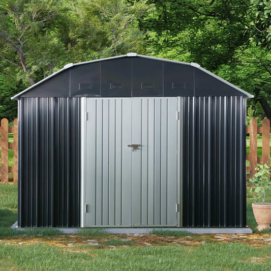 Heavy-Duty Outdoor Metal Garden Backyard Shed With Arch Roof And Lockable Doors | Steel | Storage Shed | Outdoor Living