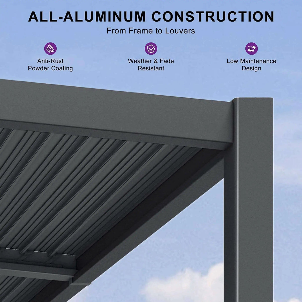 Modern Wall-Mounted Louvered Pergola With Aluminum Frame (Style 6) | Aluminum | Outdoor Living Use | Outdoor Living