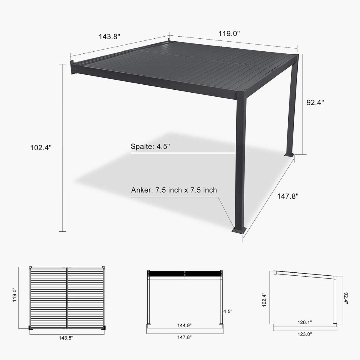 Modern Wall-Mounted Louvered Pergola With Aluminum Frame (Style 6) | Aluminum | Outdoor Living Use | Outdoor Living