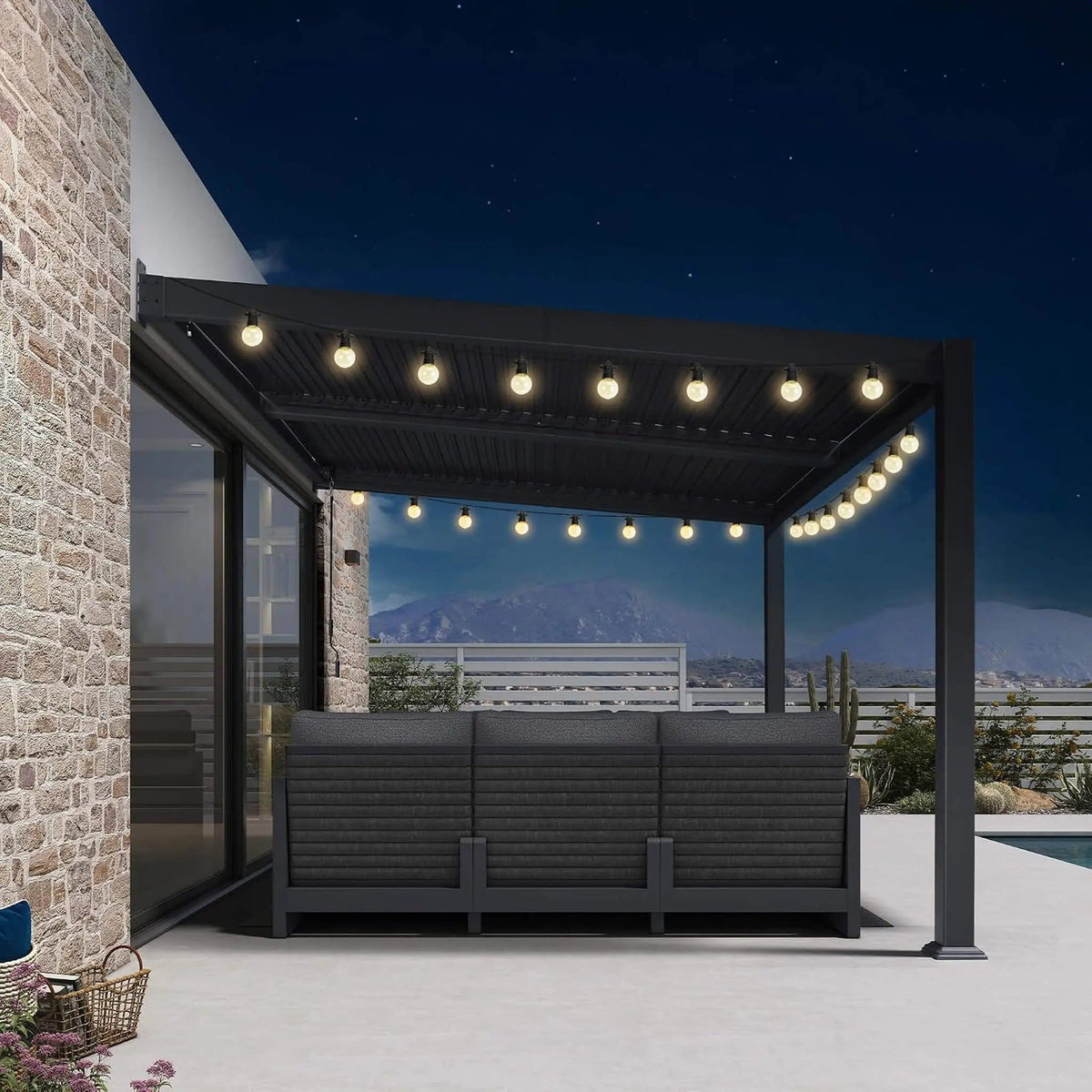 Modern Wall-Mounted Louvered Pergola With Aluminum Frame (Style 6) | Aluminum | Outdoor Living Use | Outdoor Living