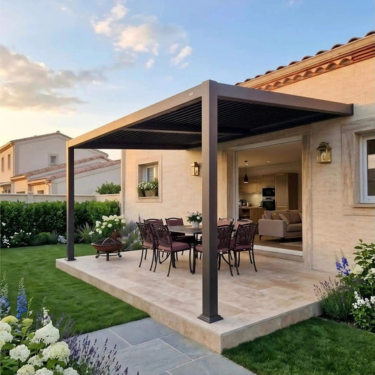 Modern Wall-Mounted Louvered Pergola With Aluminum Frame (Style 6) | Aluminum | Outdoor Living Use | Outdoor Living