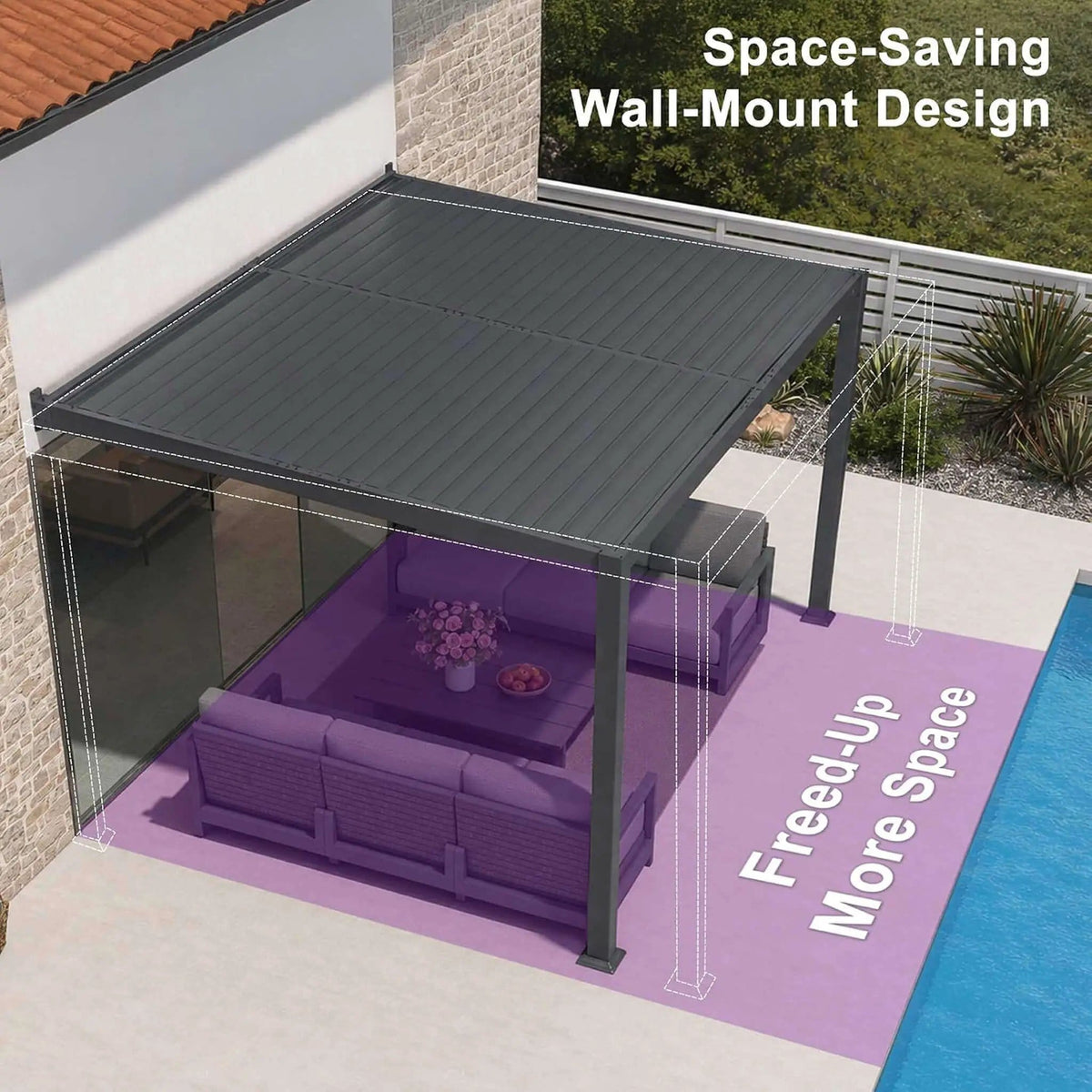 Modern Wall-Mounted Louvered Pergola With Aluminum Frame (Style 6) | Aluminum | Outdoor Living Use | Outdoor Living