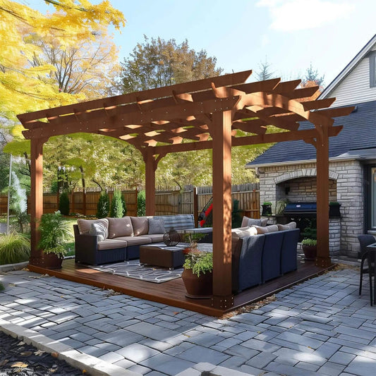 Premium Outdoor All-Season Backyard Patio Cedar Wood Gazebo Pergola With Arched Roof | Wood | Outdoor Living Use | Outdoor Living