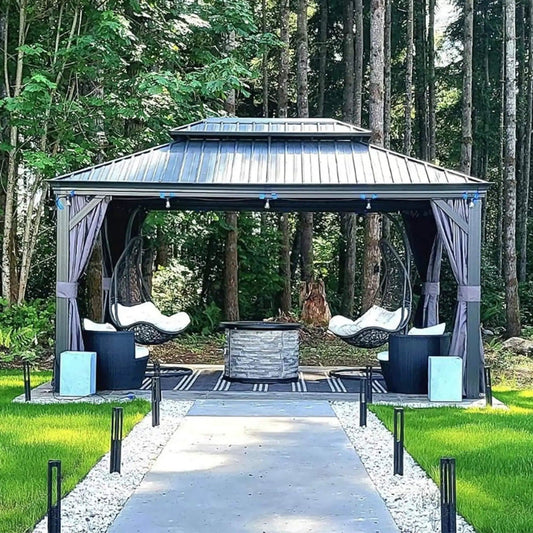 Large Premium Outdoor Hardtop Aluminum Gazebo With Galvanized Steel Double Roof | Steel | Outdoor Living Use | Outdoor Living