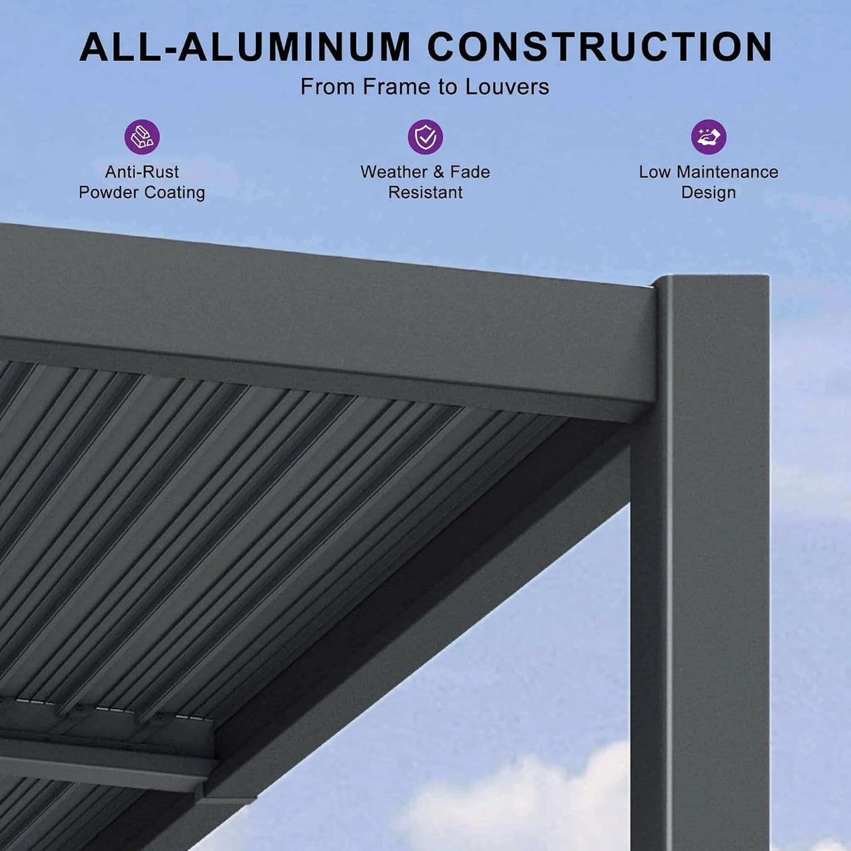 Modern Wall-Mounted Louvered Pergola With Aluminum Frame (Style 5) | Aluminum | Outdoor Living Use | Outdoor Living