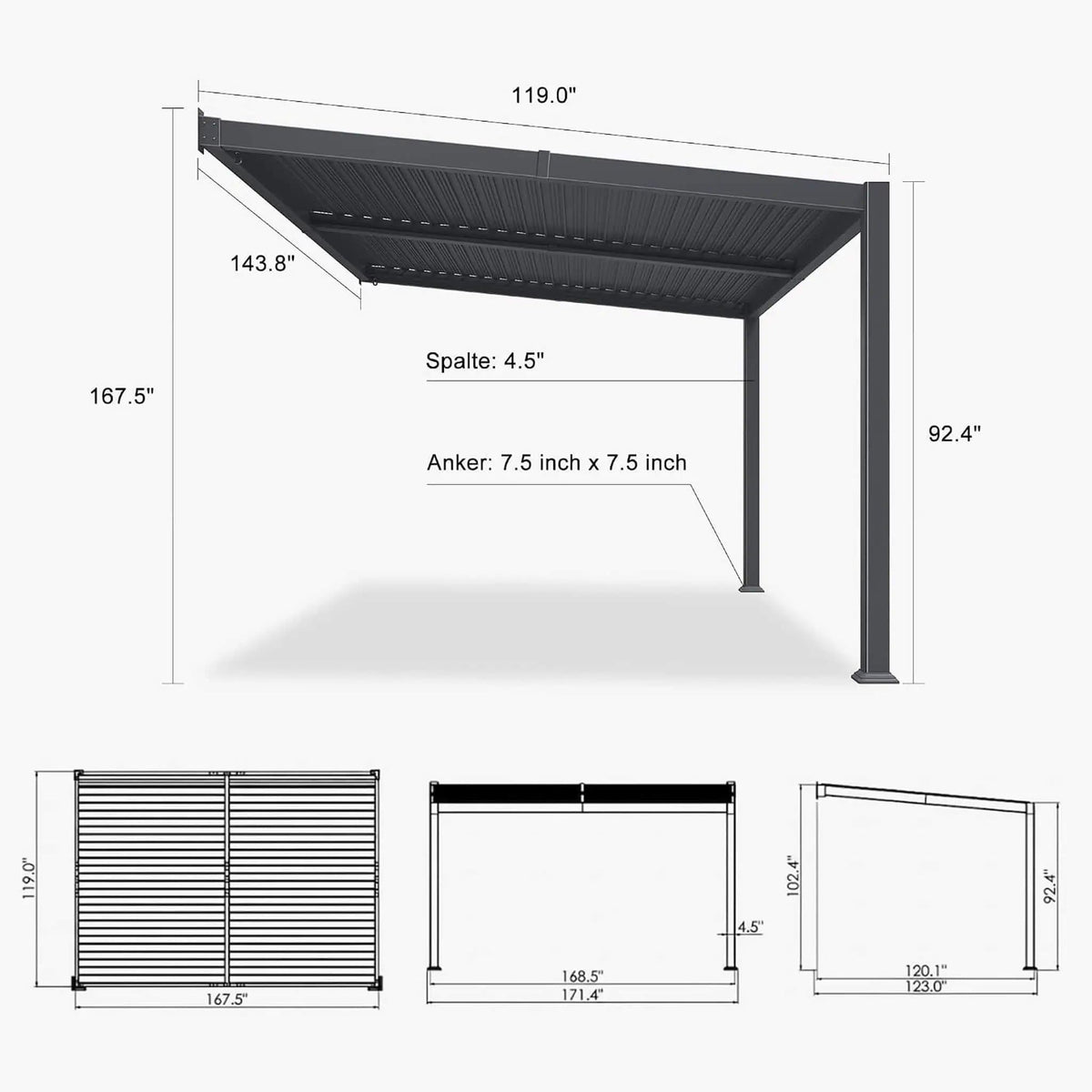 Modern Wall-Mounted Louvered Pergola With Aluminum Frame (Style 5) | Aluminum | Outdoor Living Use | Outdoor Living