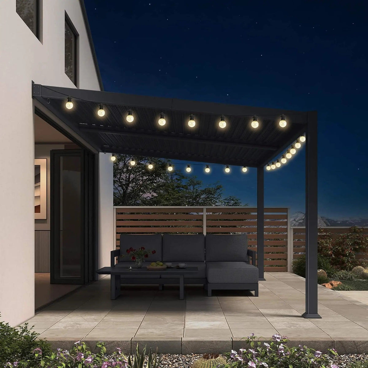 Modern Wall-Mounted Louvered Pergola With Aluminum Frame (Style 5) | Aluminum | Outdoor Living Use | Outdoor Living