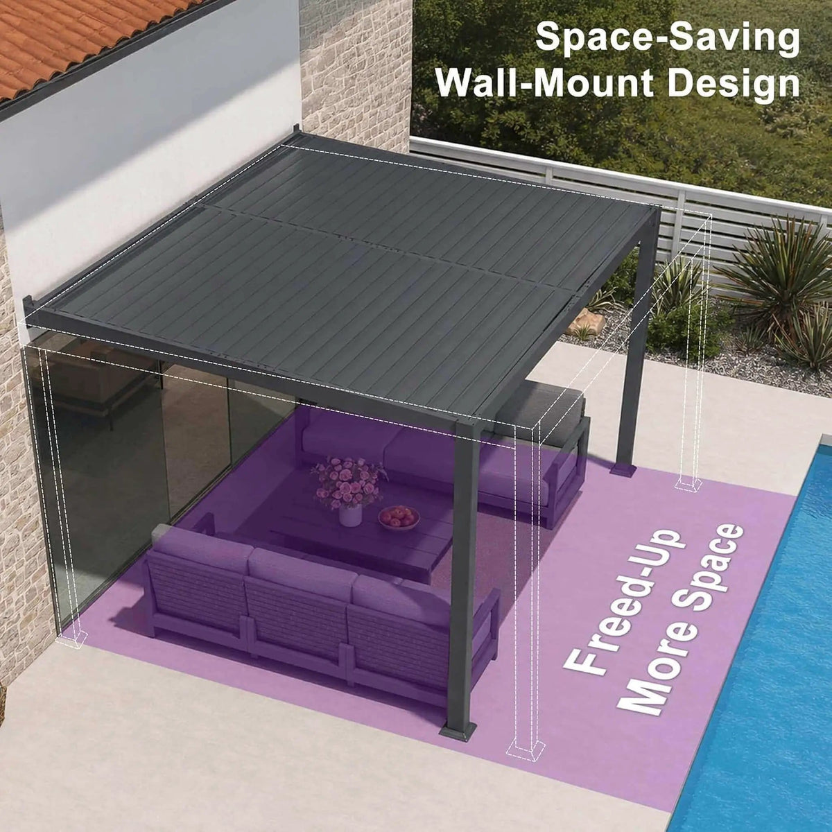Modern Wall-Mounted Louvered Pergola With Aluminum Frame (Style 5) | Aluminum | Outdoor Living Use | Outdoor Living