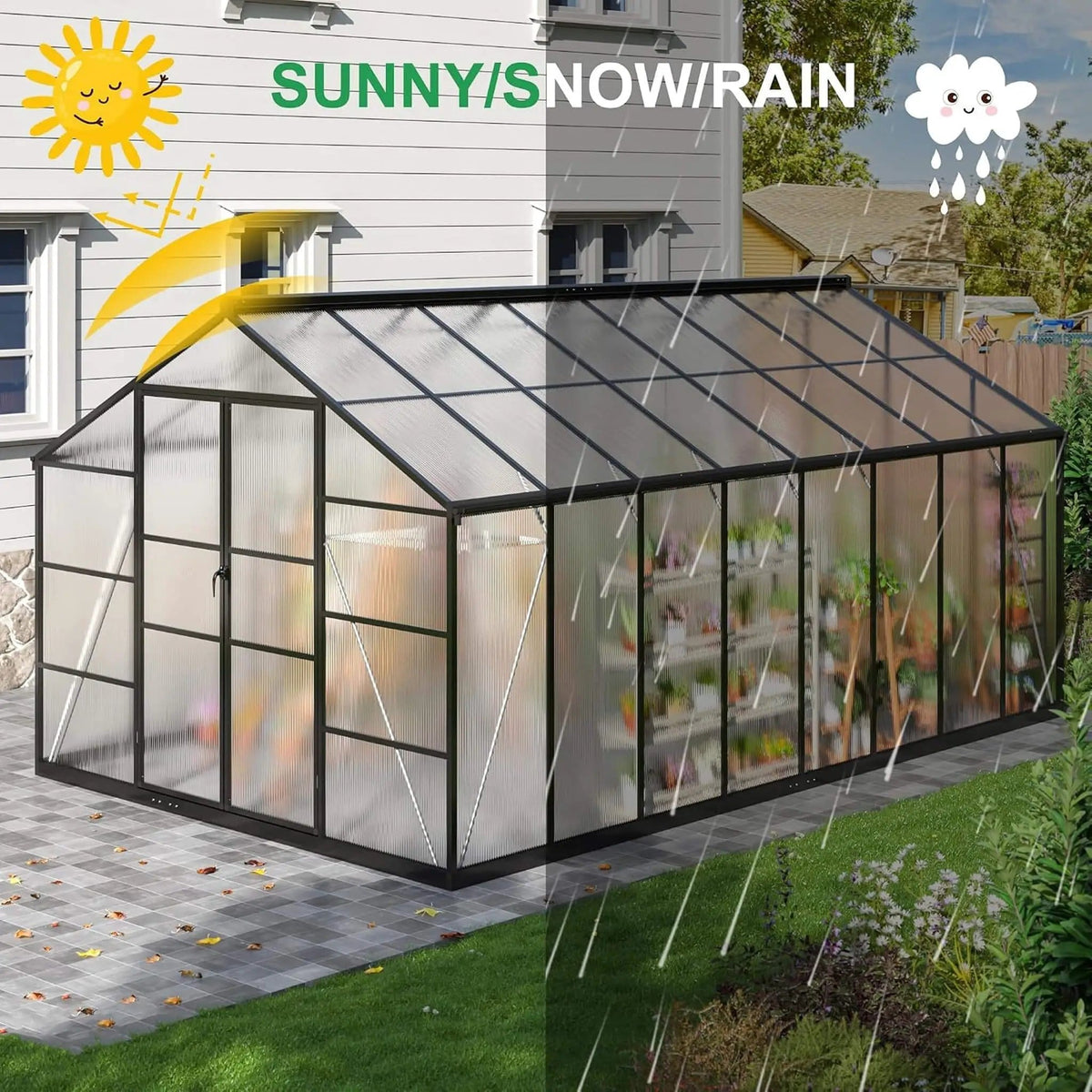 Premium Walk-In Polycarbonate Greenhouse With Aluminum Frame | Aluminum | Home Use | Home